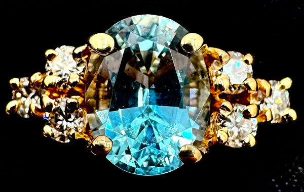 14k Yellow Gold Aquamarine Diamond Ring