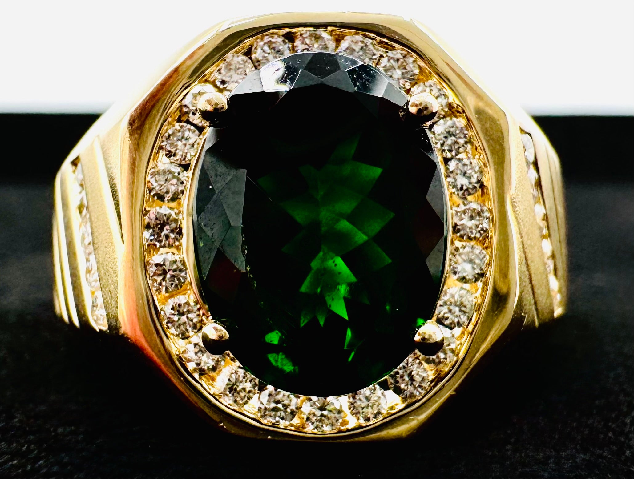 14k Yellow Gold, Green Stone Diamond Ring