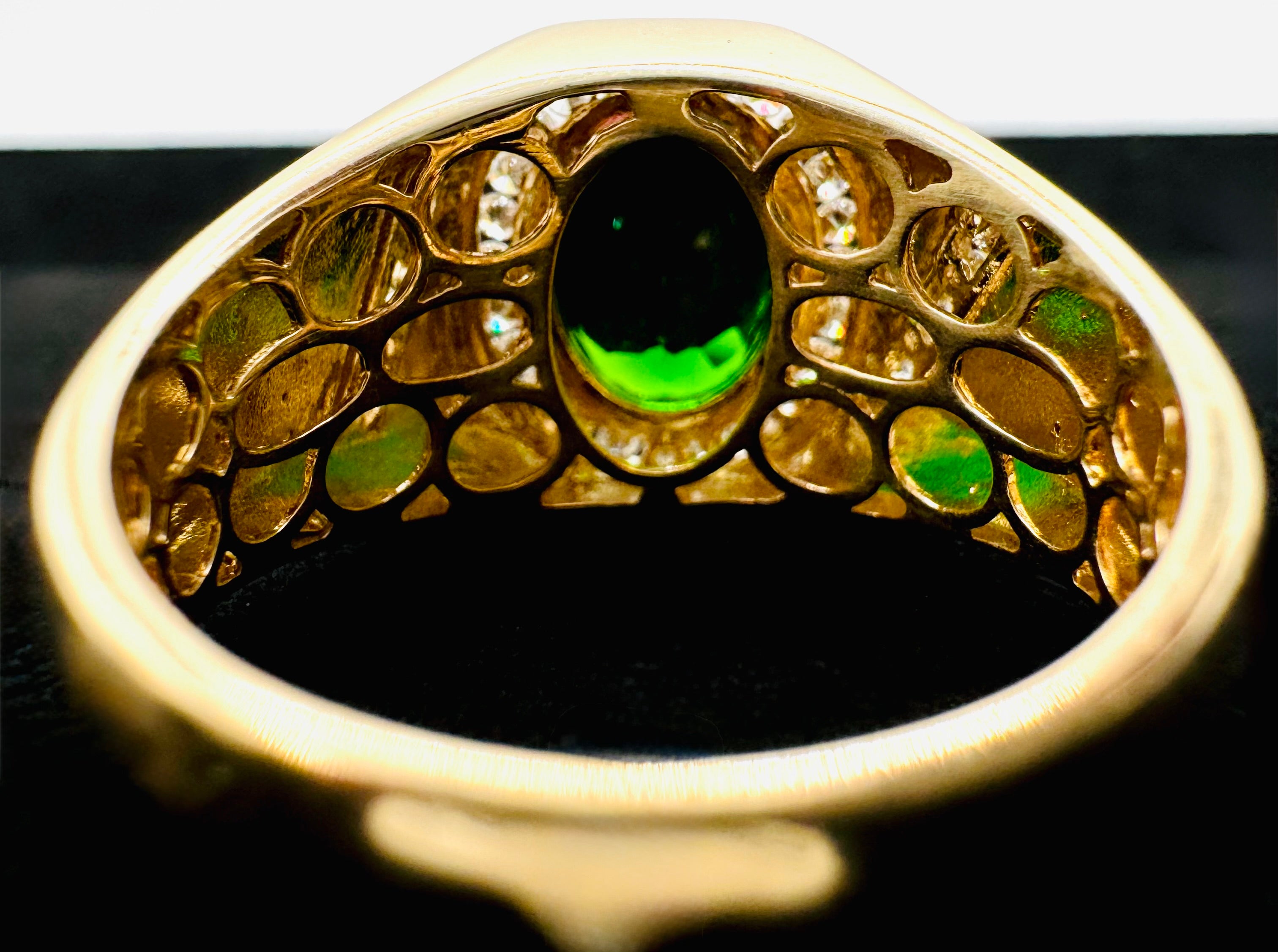 14k Yellow Gold, Green Stone Diamond Ring