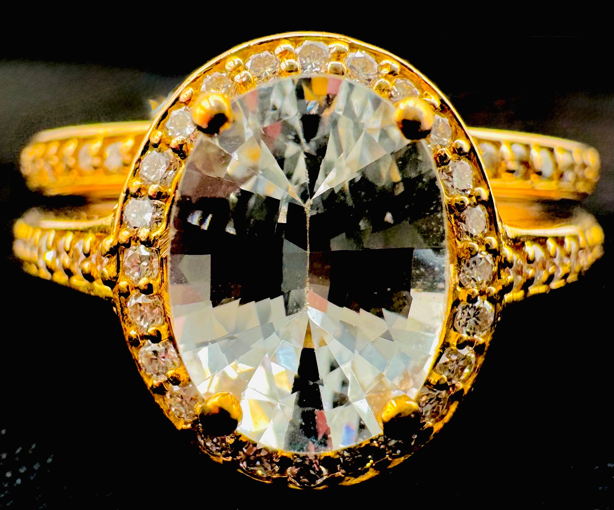 18k Yellow Gold White Sapphire/Diamond Ring