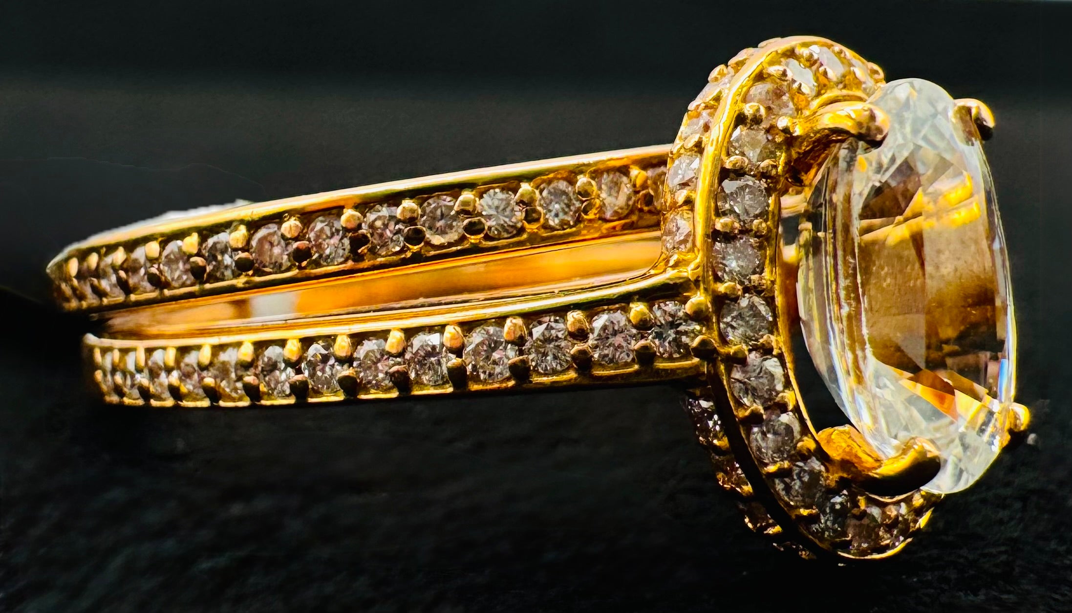 18k Yellow Gold White Sapphire/Diamond Ring