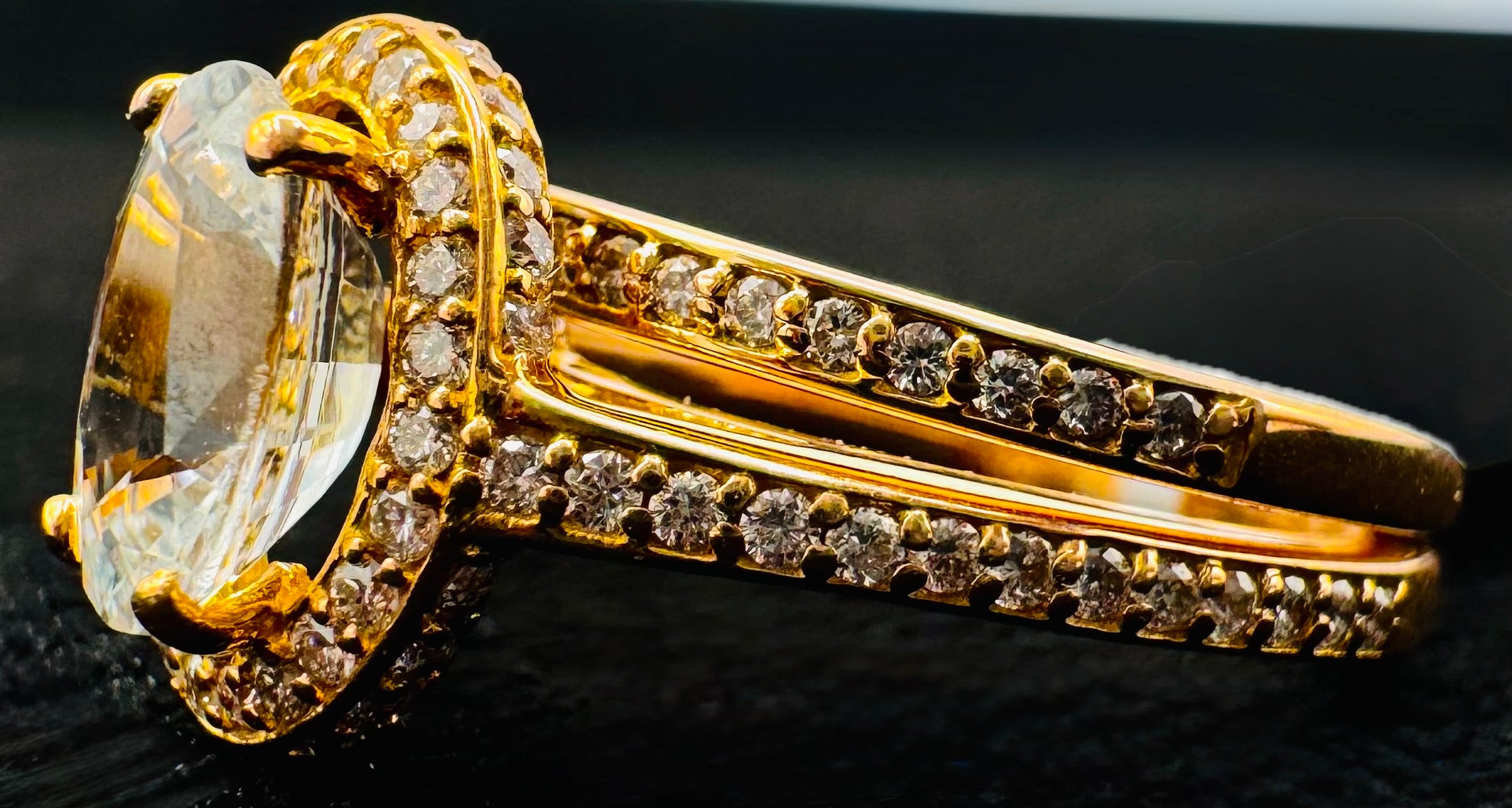 18k Yellow Gold White Sapphire/Diamond Ring