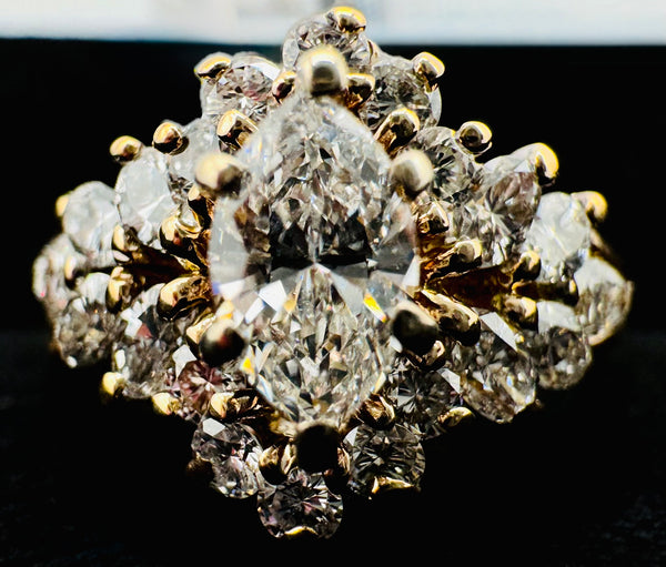 14k Yellow Gold Diamond Cluster Ring