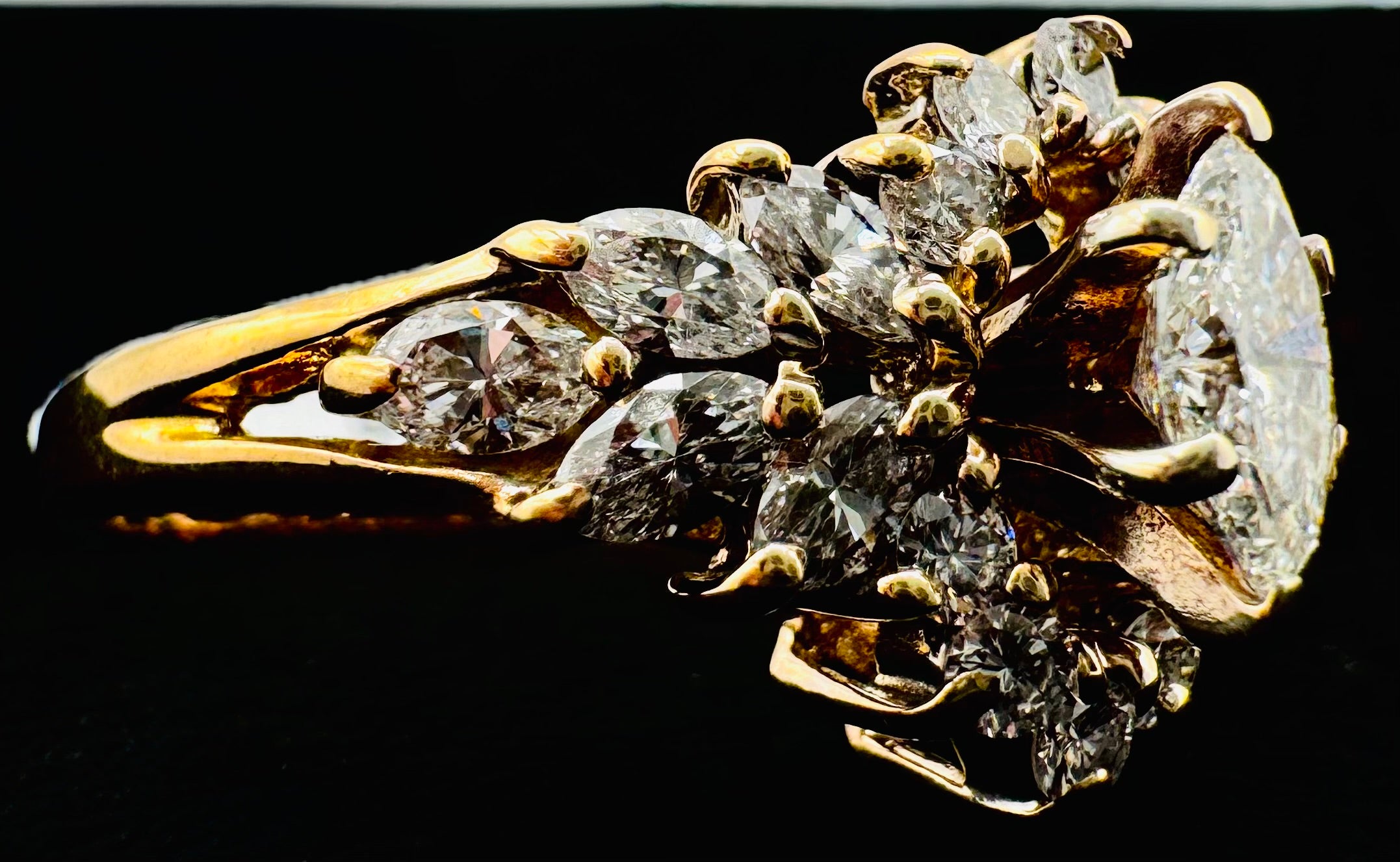 14k Yellow Gold Diamond Cluster Ring