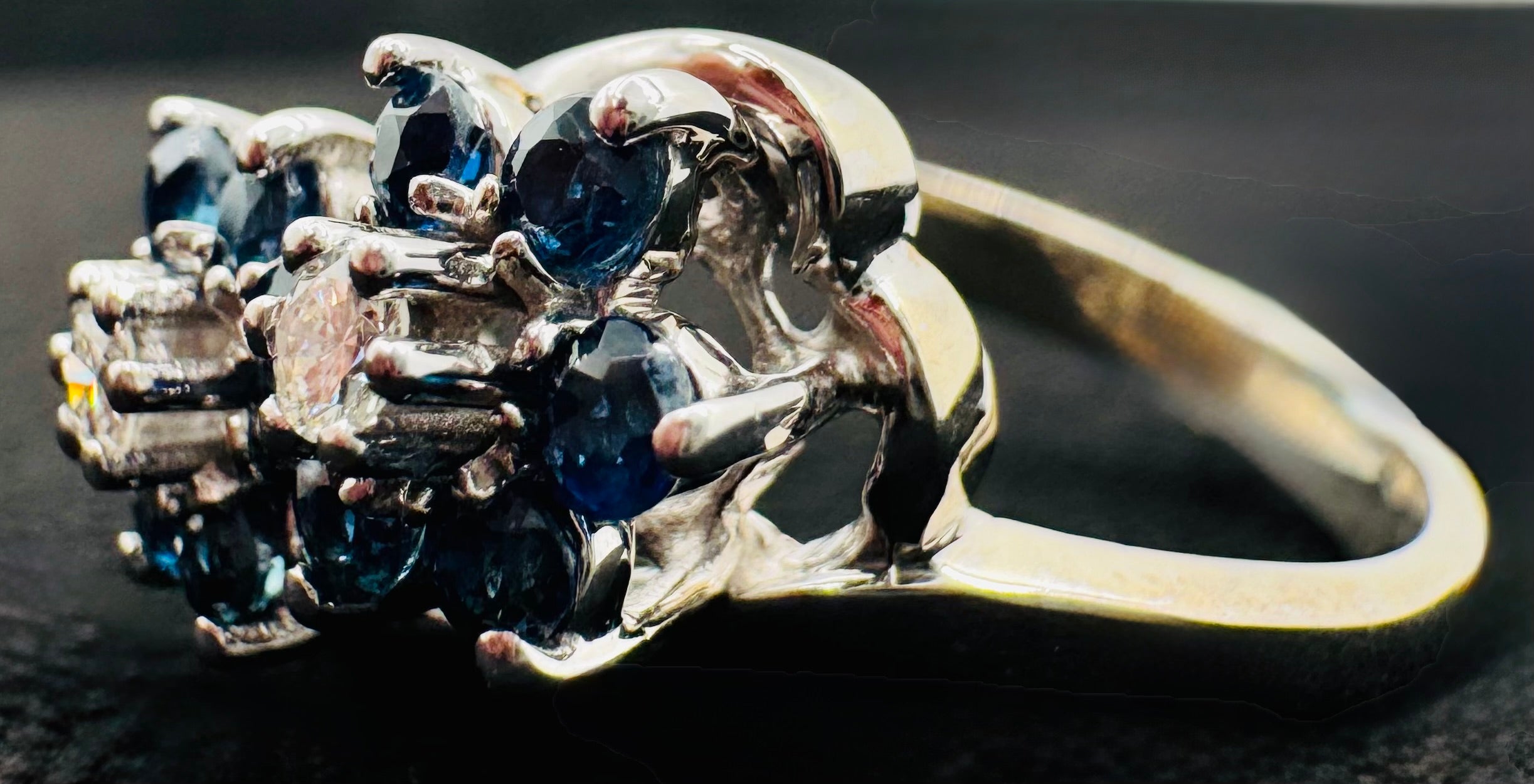10k White Gold Sapphire Diamond Ring