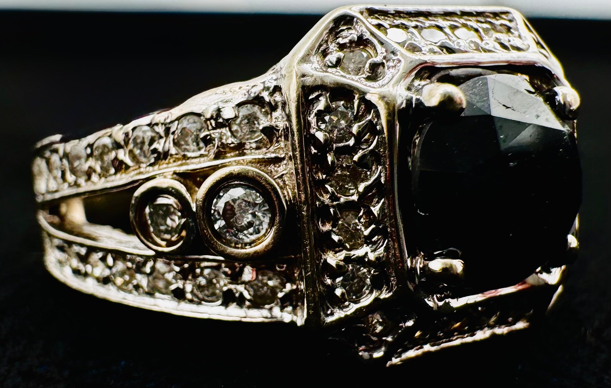 14k White Gold Black Diamond Ring