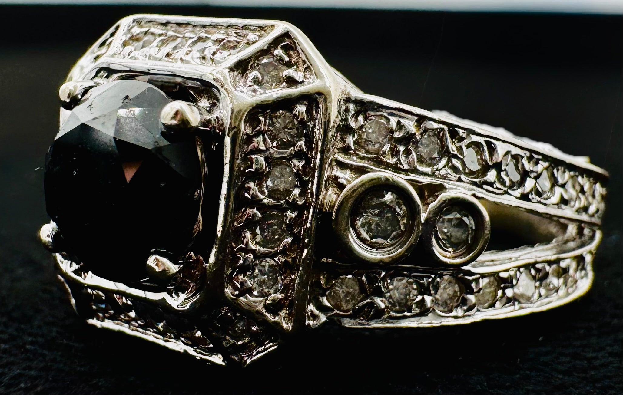 14k White Gold Black Diamond Ring