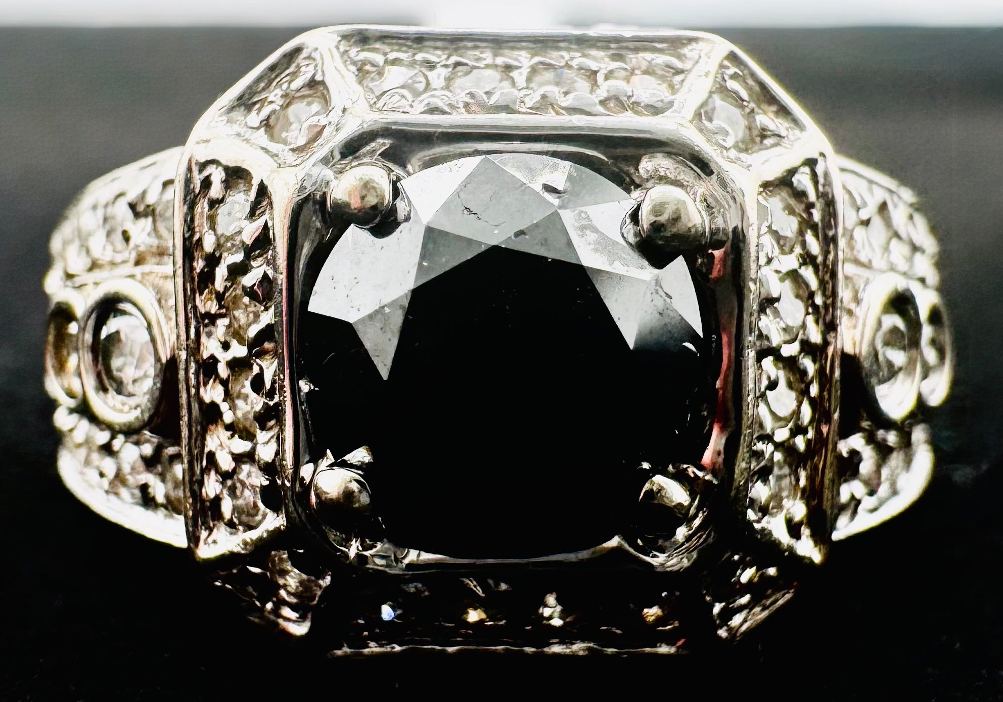 14k White Gold Black Diamond Ring