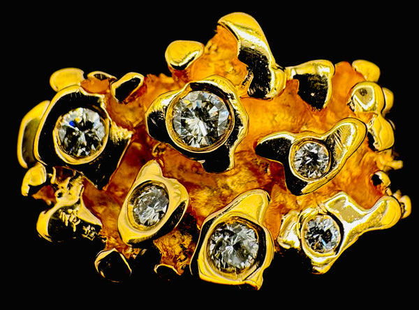 14k Yellow Gold Nugget Diamond Ring