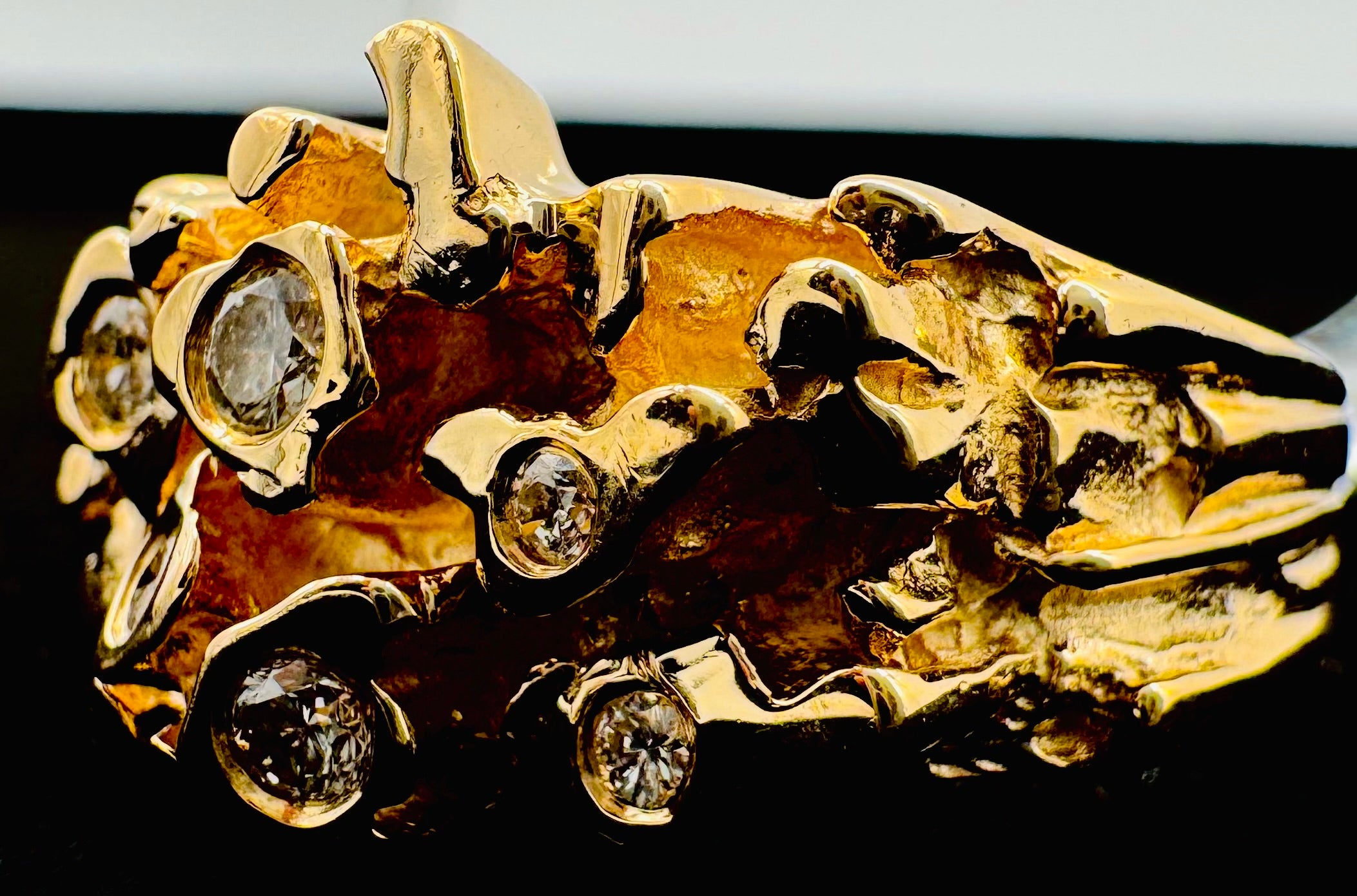 14k Yellow Gold Nugget Diamond Ring