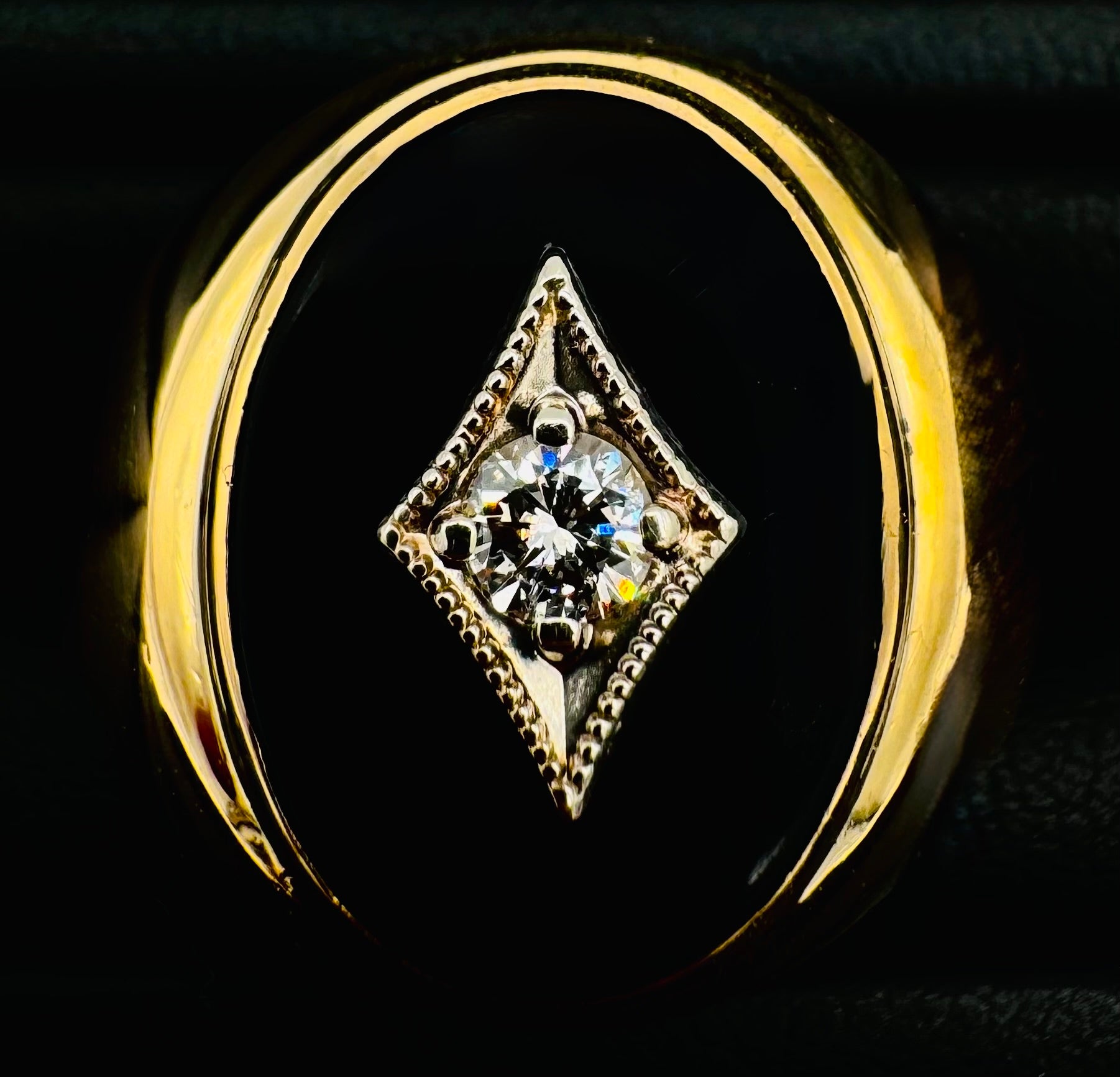 10k Yellow Gold Black Onyx Diamond Ring