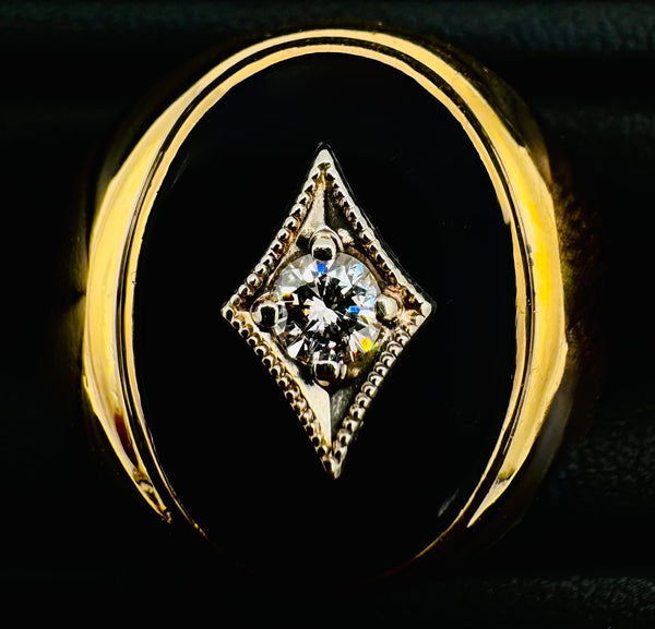 10k Yellow Gold Black Onyx Diamond Ring