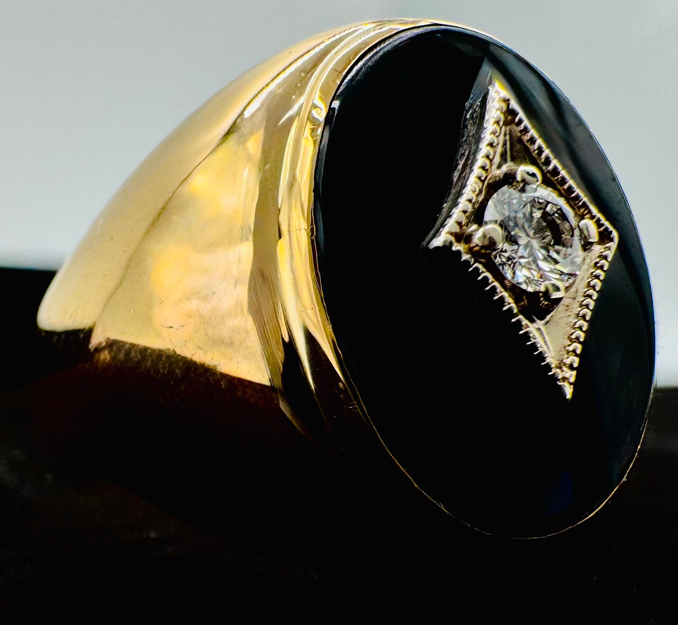 10k Yellow Gold Black Onyx Diamond Ring