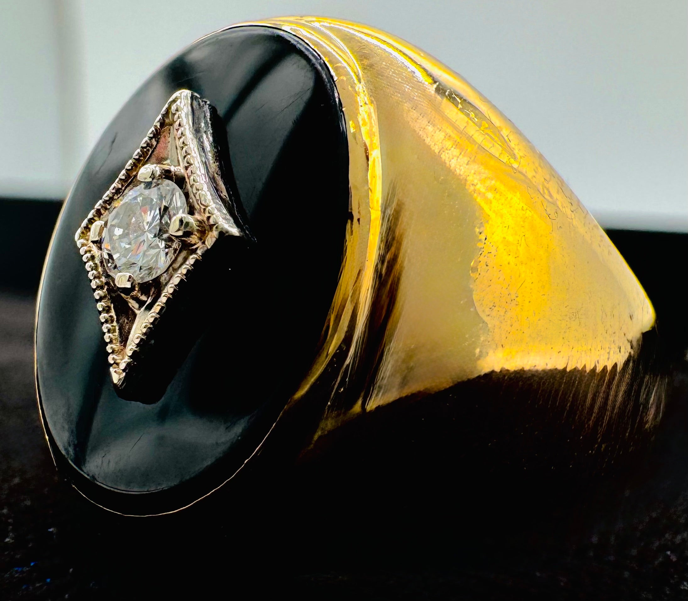 10k Yellow Gold Black Onyx Diamond Ring