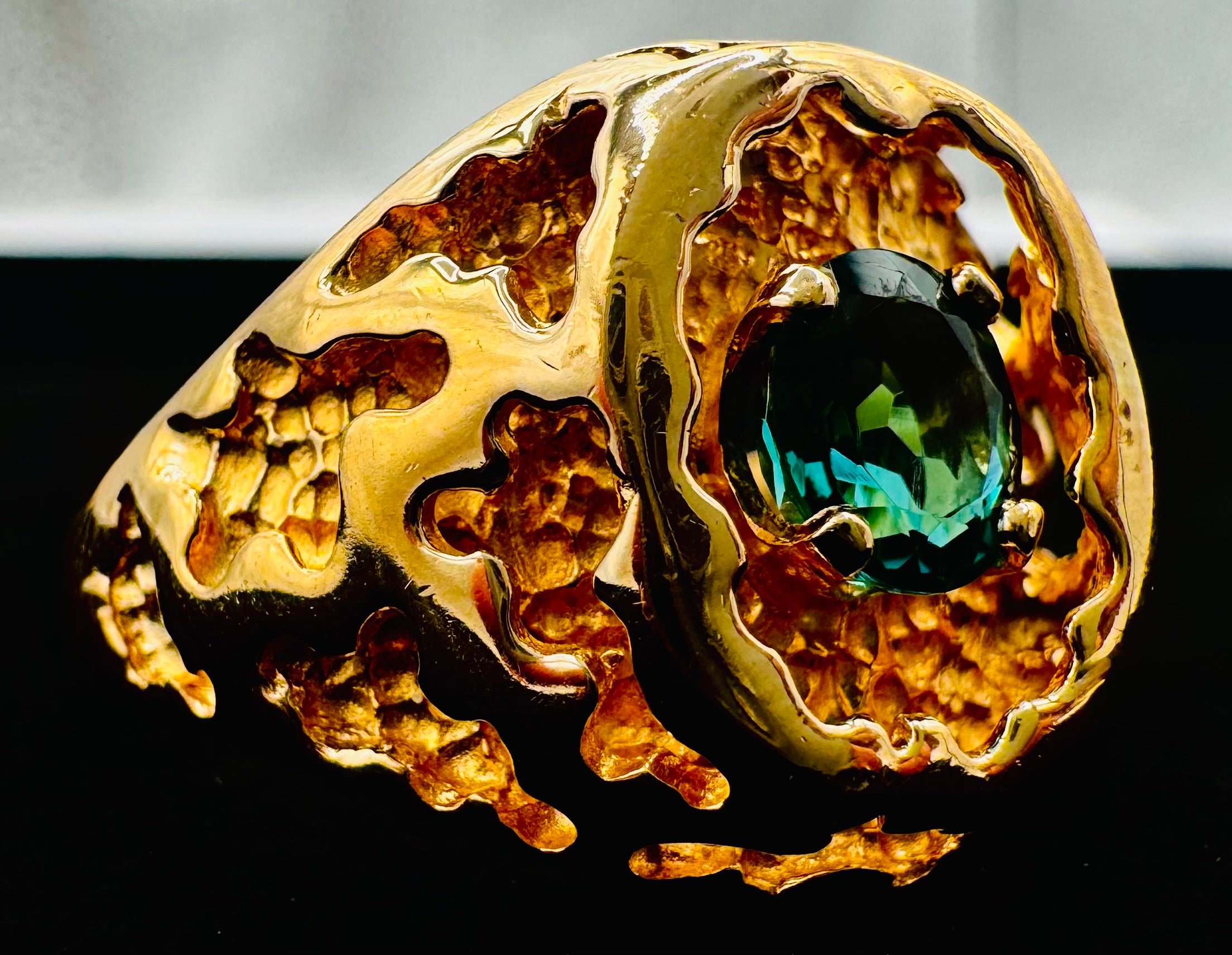 14k Yellow Gold Green Quartz Ring