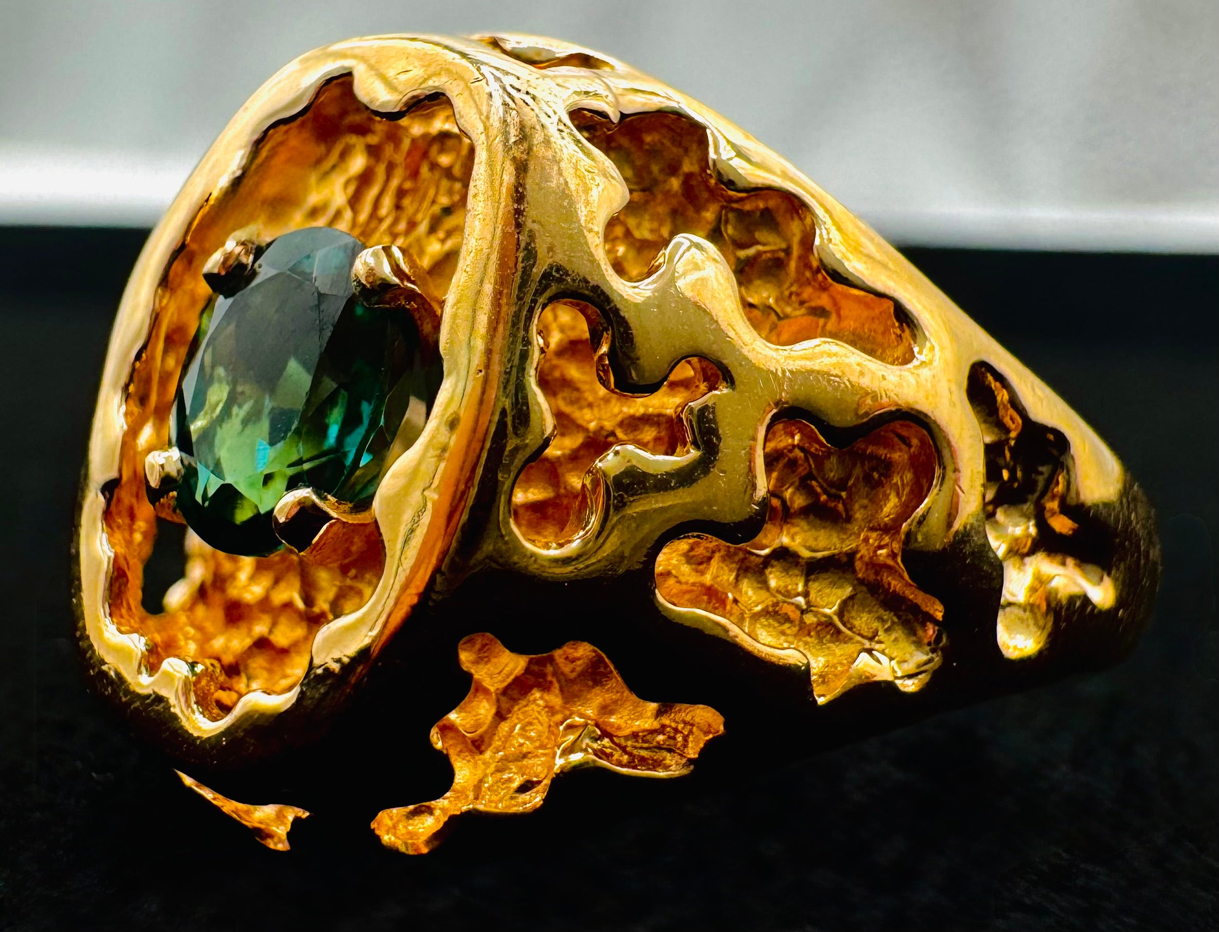 14k Yellow Gold Green Quartz Ring