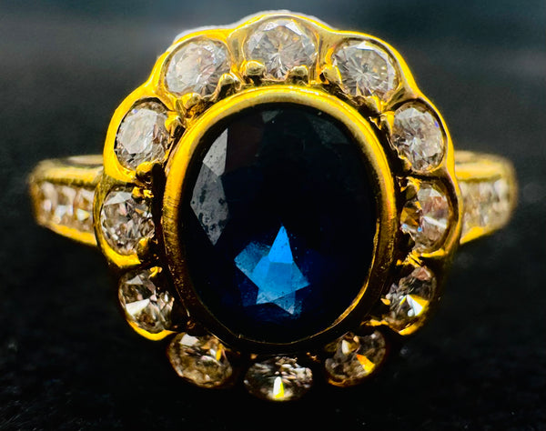 18k Yellow Gold Diamond/ Sapphire Ring