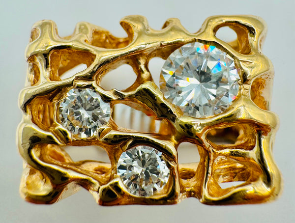 14k Yellow Gold Diamond Nugget Ring