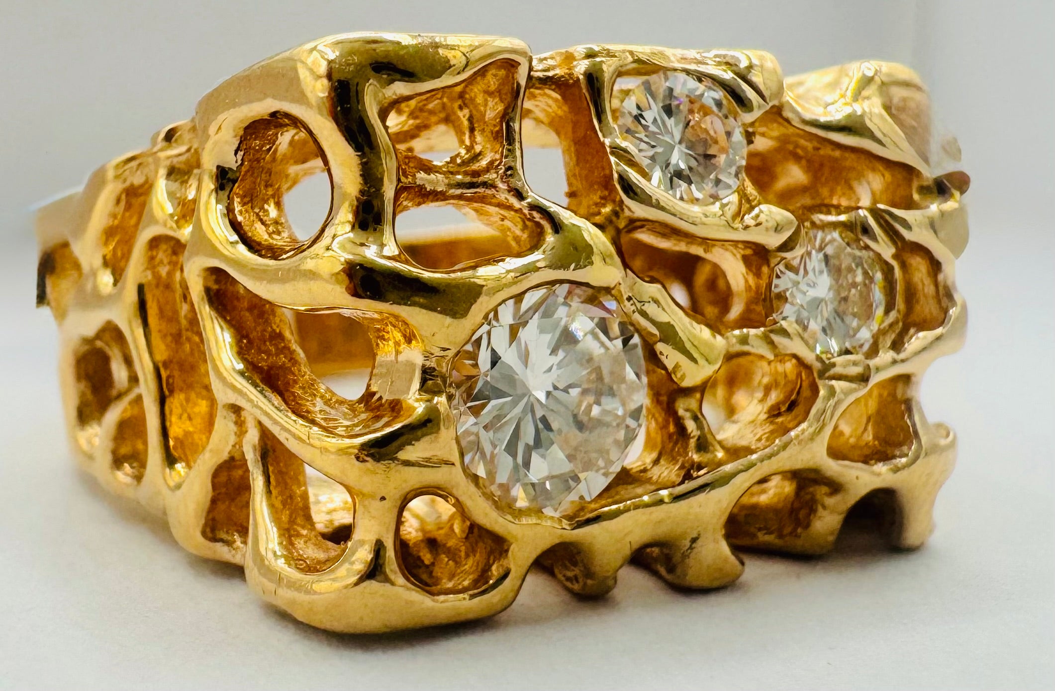 14k Yellow Gold Diamond Nugget Ring