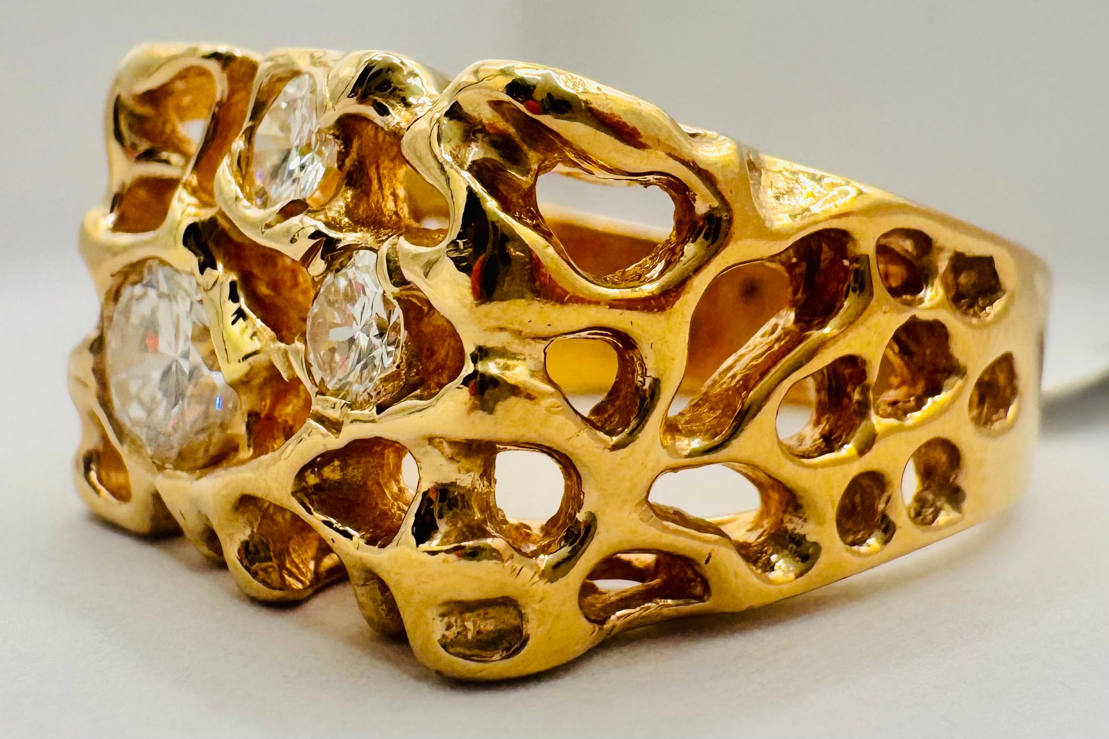 14k Yellow Gold Diamond Nugget Ring