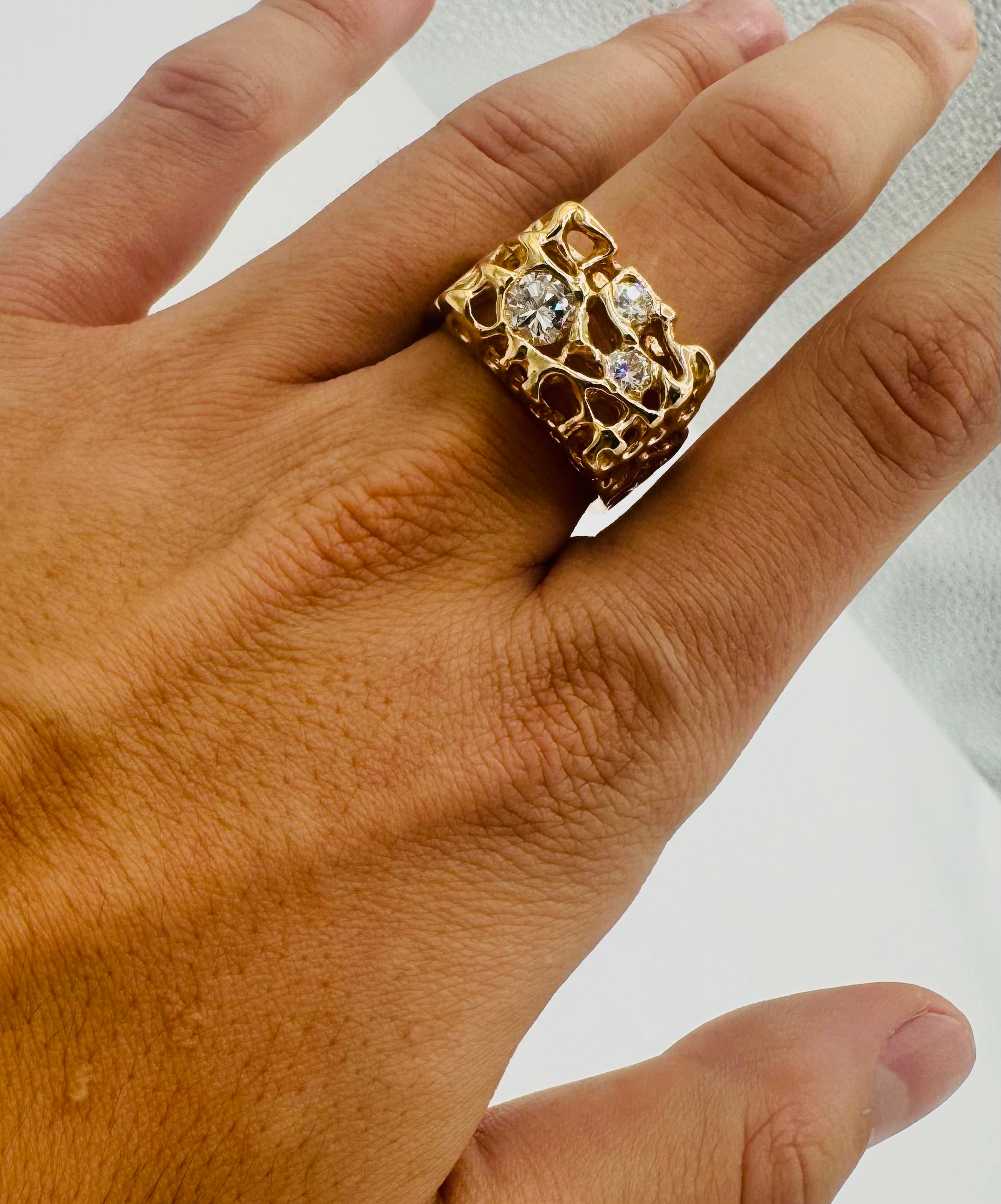 14k Yellow Gold Diamond Nugget Ring