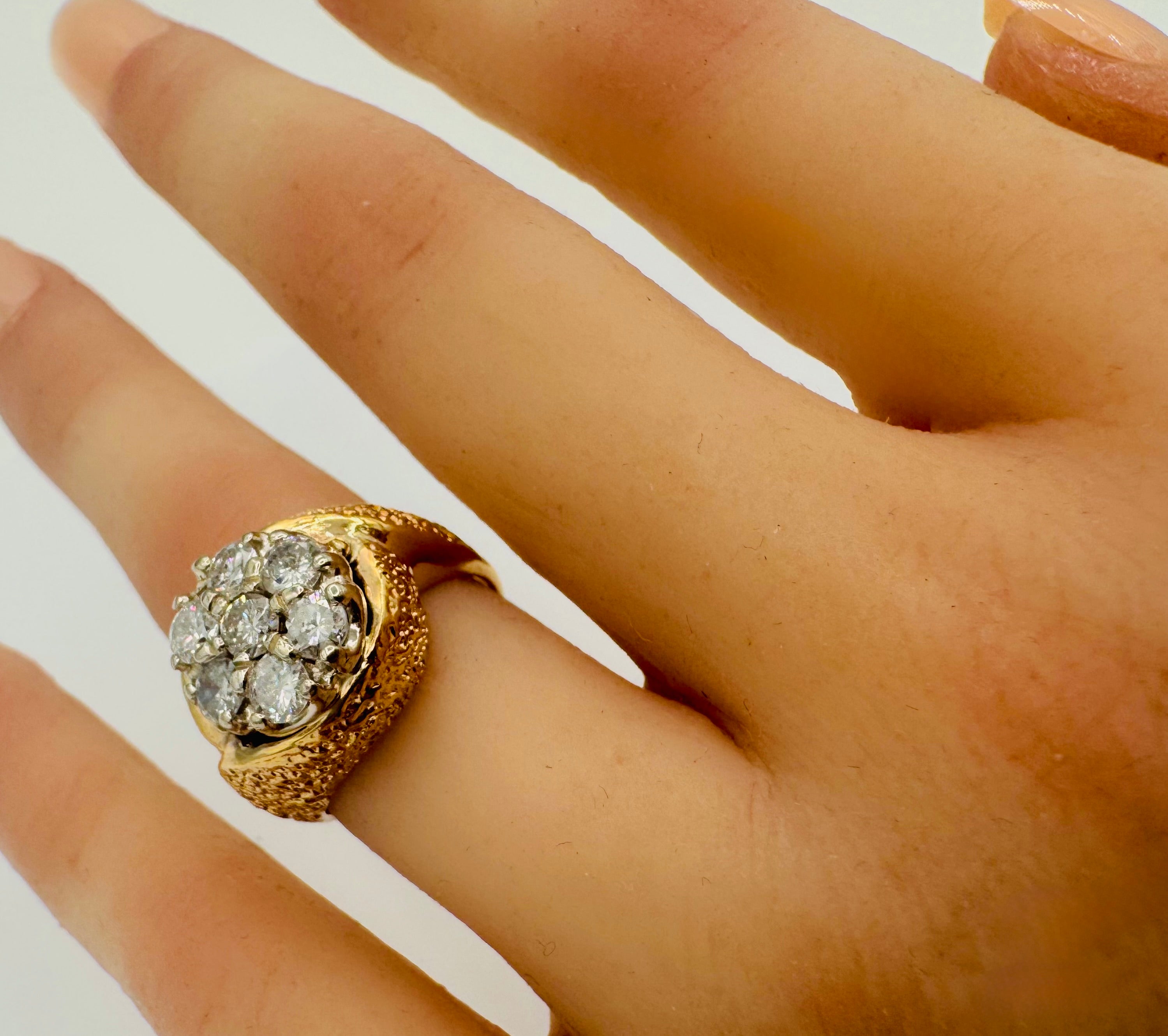 14k Yellow Gold Diamond Cluster Ring
