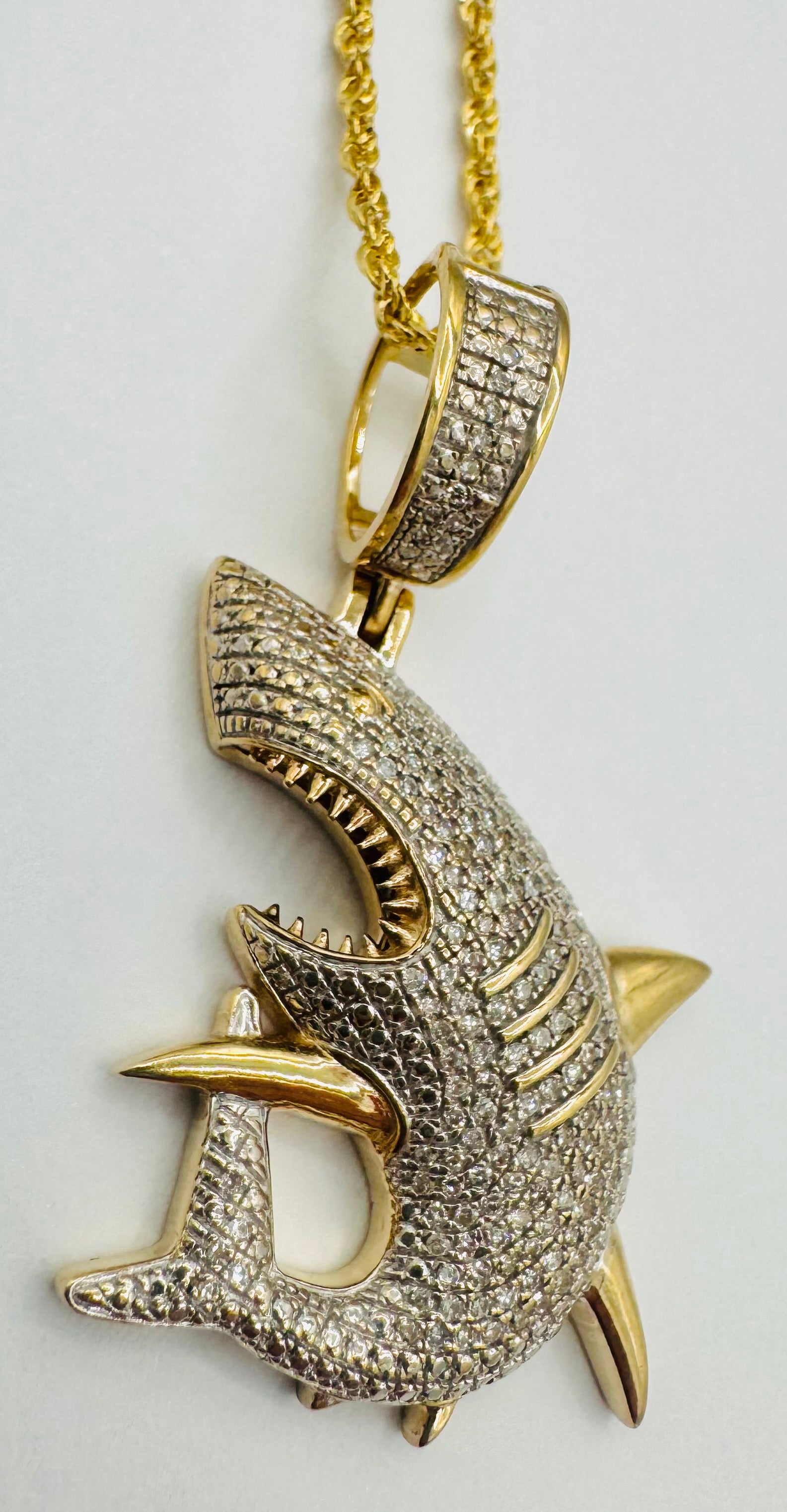 10k Yellow Gold Diamond Shark Pendant Set