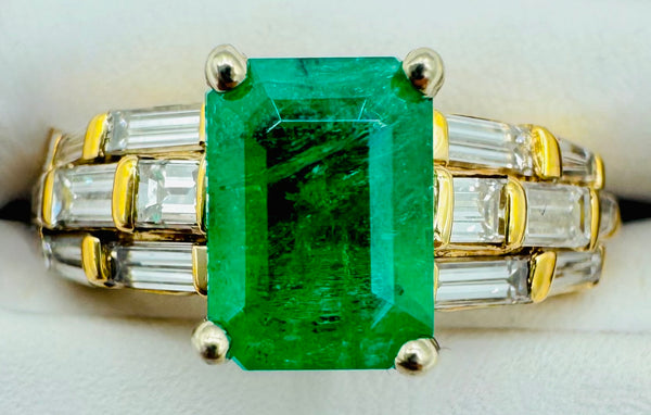 14k Yellow Gold Emerald/ Diamond Ring