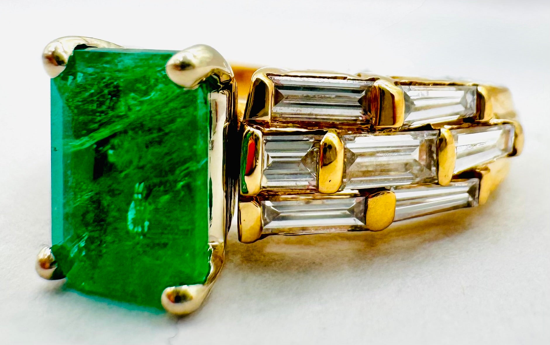 14k Yellow Gold Emerald/ Diamond Ring