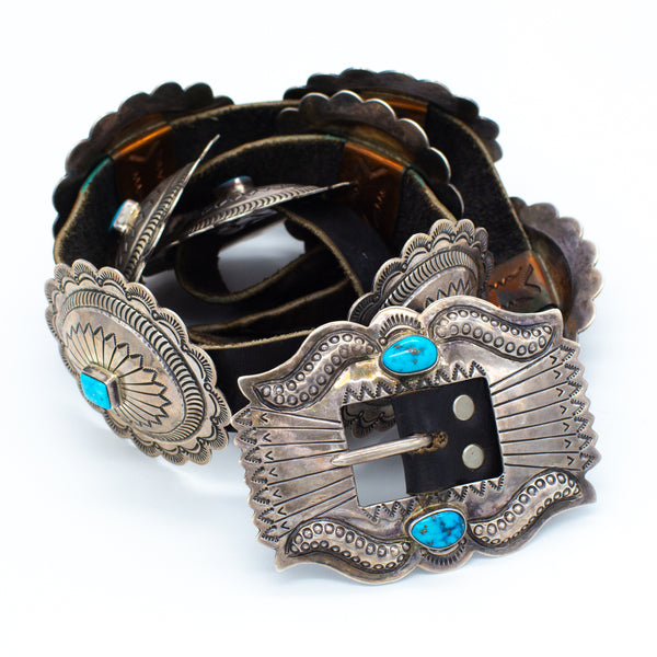 Orville Tsinnie Navajo Handmade Sterling Silver Turquoise Concho Belt