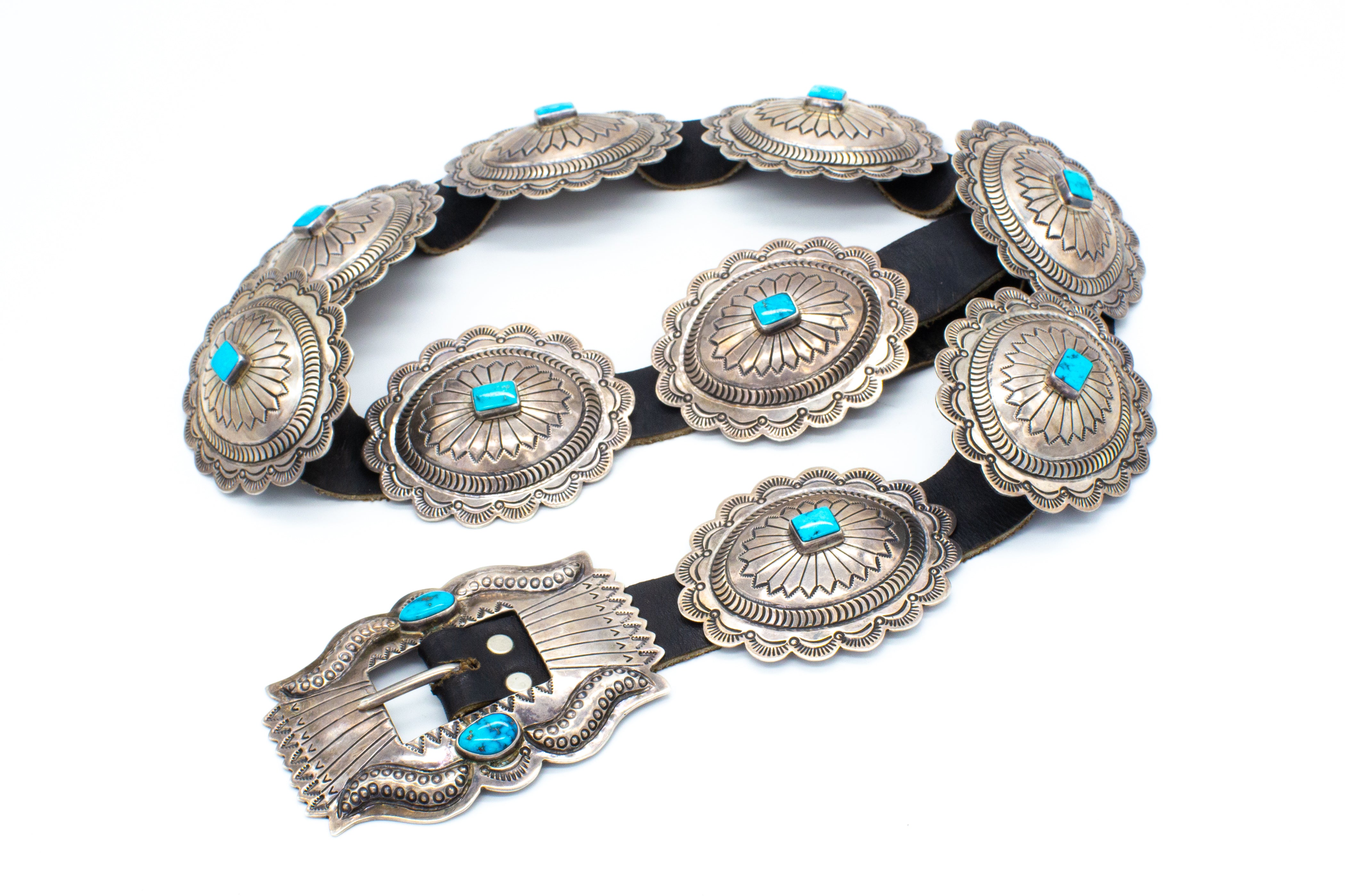 Orville Tsinnie Navajo Handmade Sterling Silver Turquoise Concho Belt