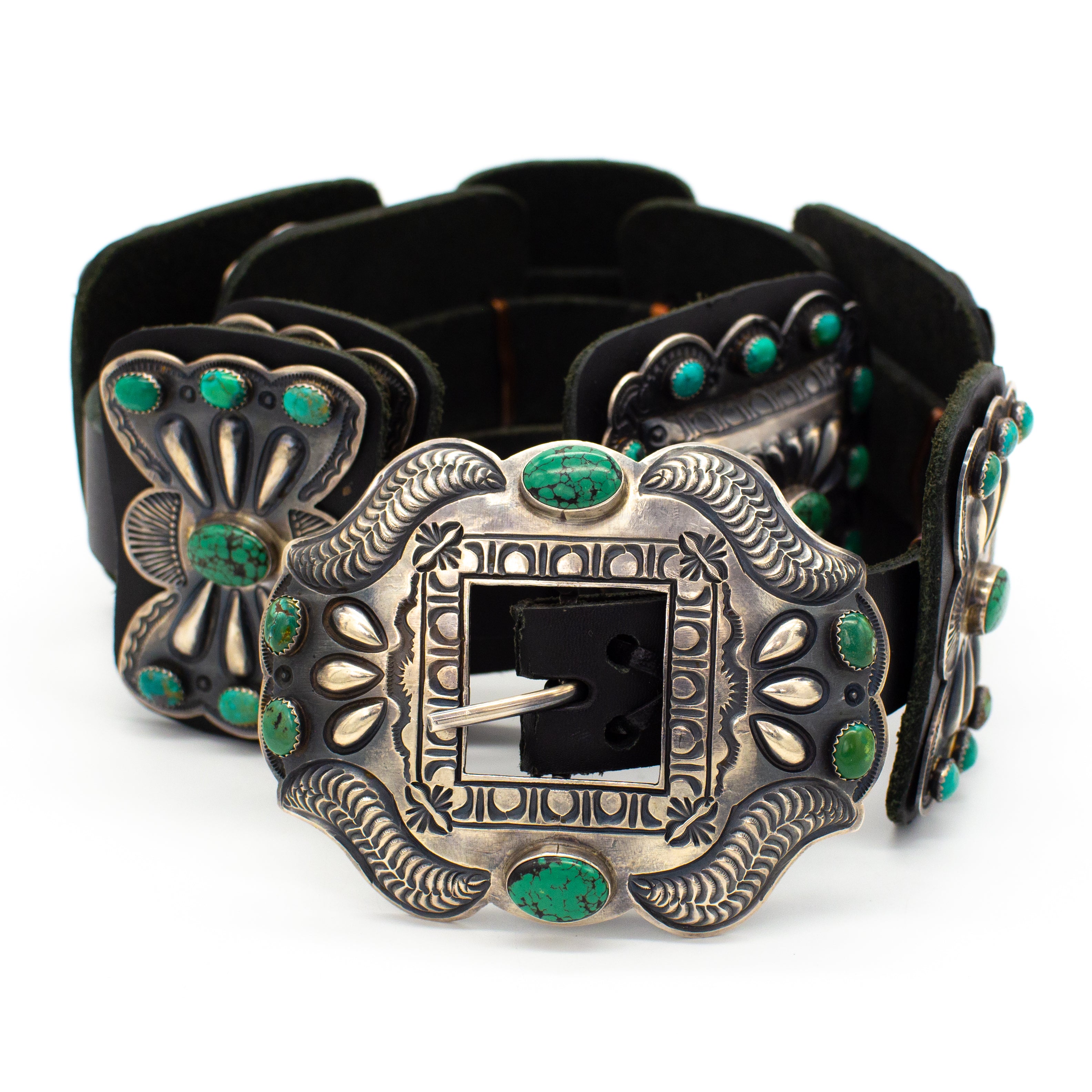 Kirk Smith Vintage Sterling Silver Turquoise Concho Belt