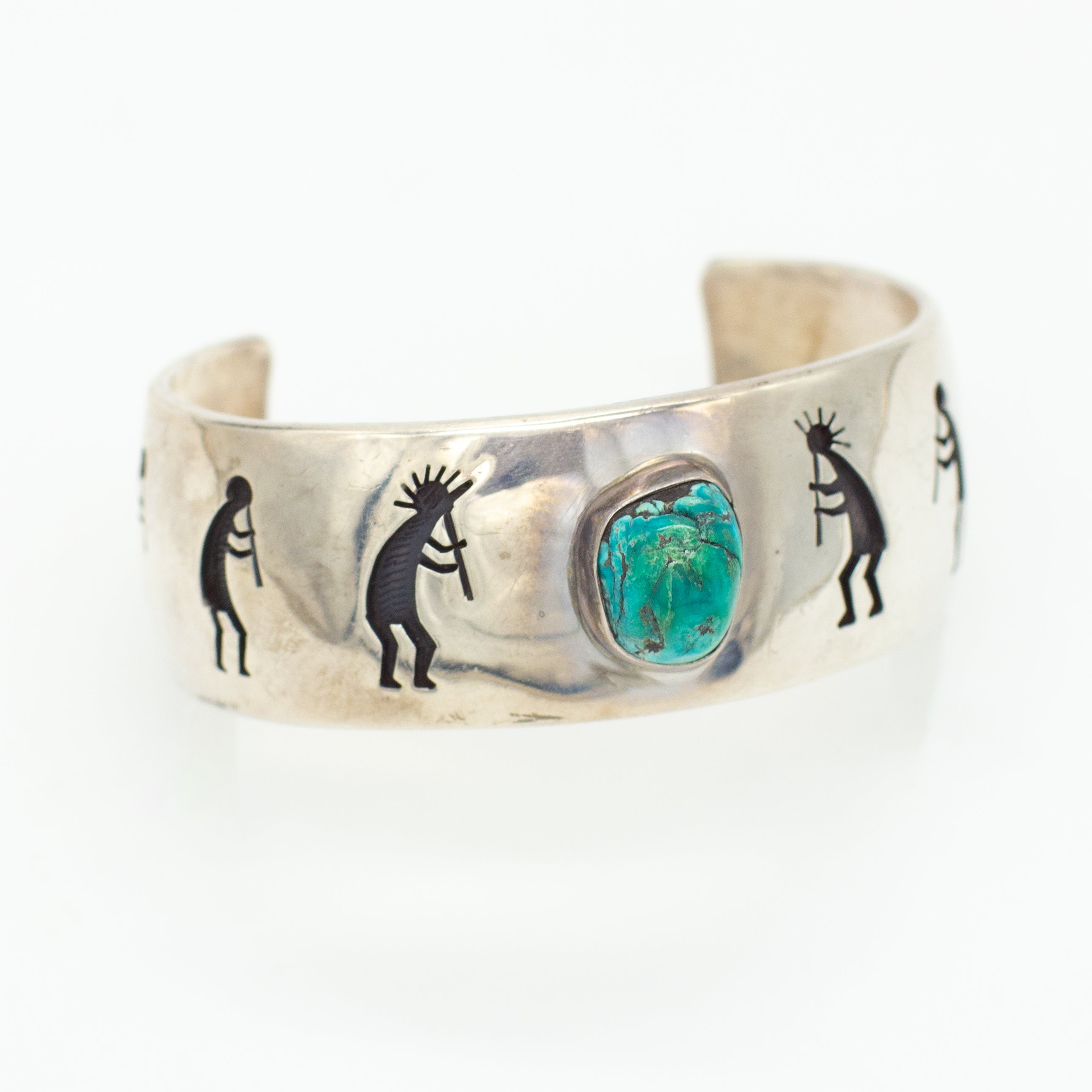 Victor Coochwytewa Hopi Handmade Sterling Silver Turquoise Cuff Bracelet