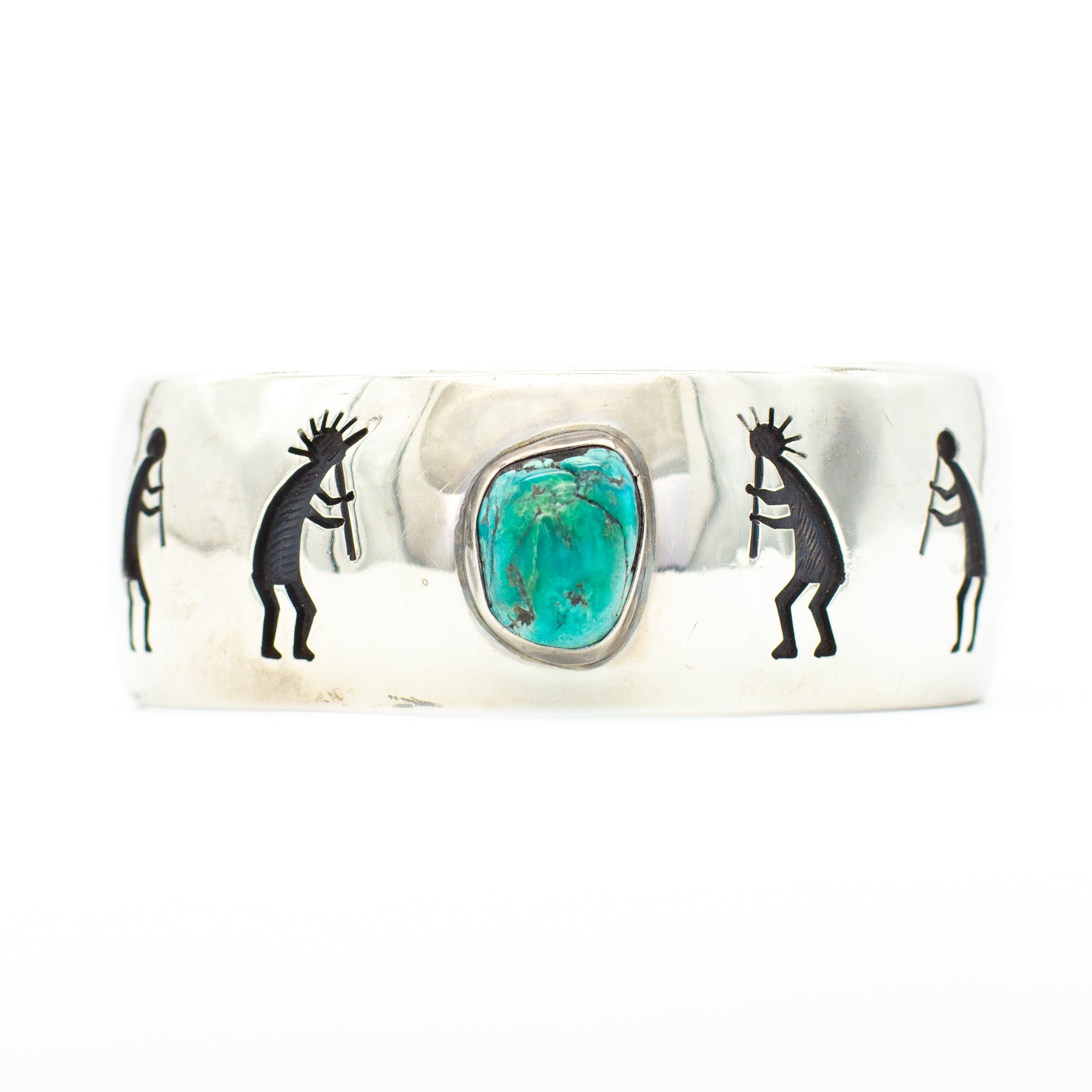 Victor Coochwytewa Hopi Handmade Sterling Silver Turquoise Cuff Bracelet