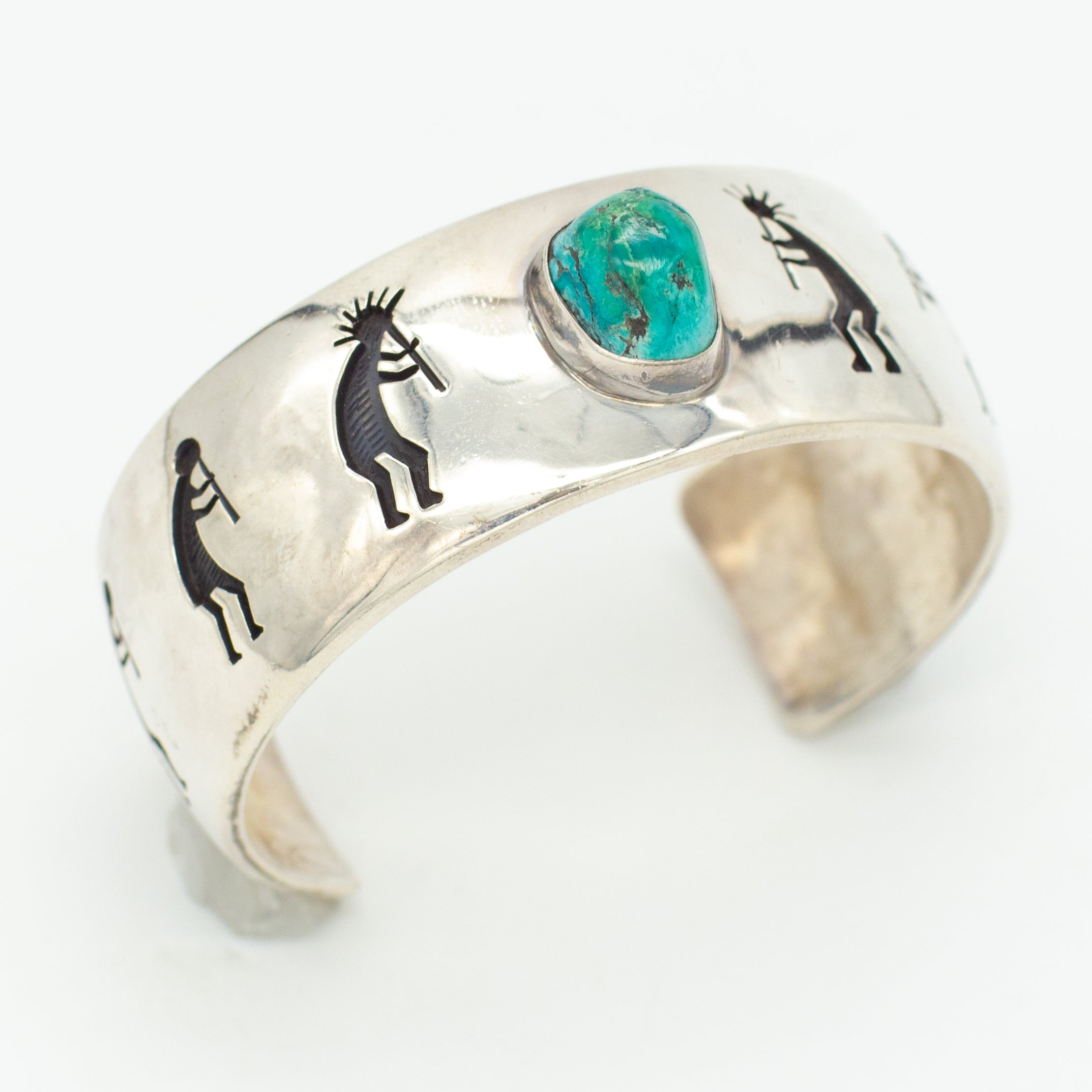 Victor Coochwytewa Hopi Handmade Sterling Silver Turquoise Cuff Bracelet