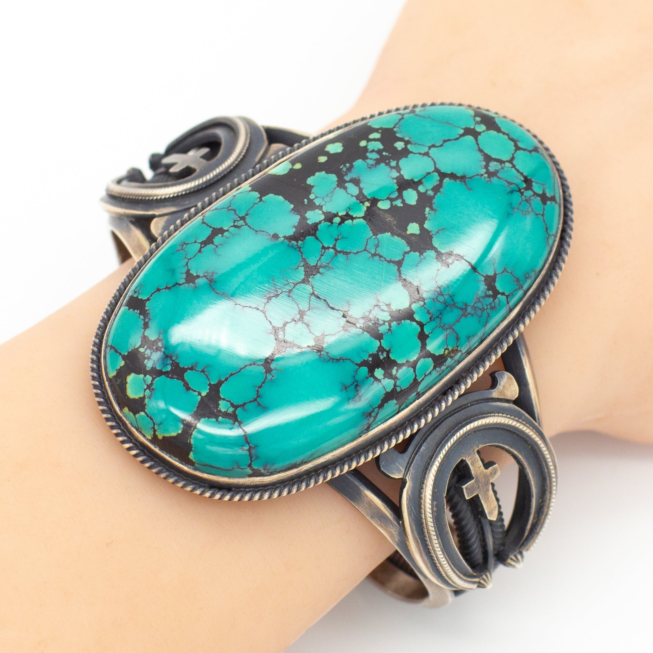 Gary Reeves Navajo Handmade Sterling Silver Godber Turquoise Cuff Bracelet