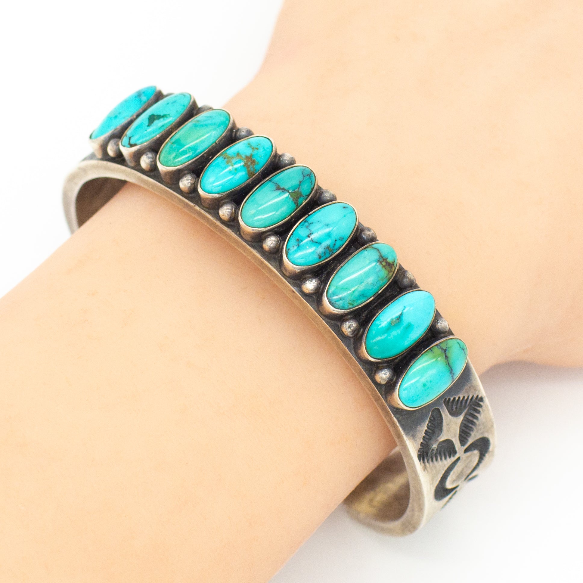 Kirk Smith Navajo Handmade Sterling Silver Turquoise Cuff Bracelet