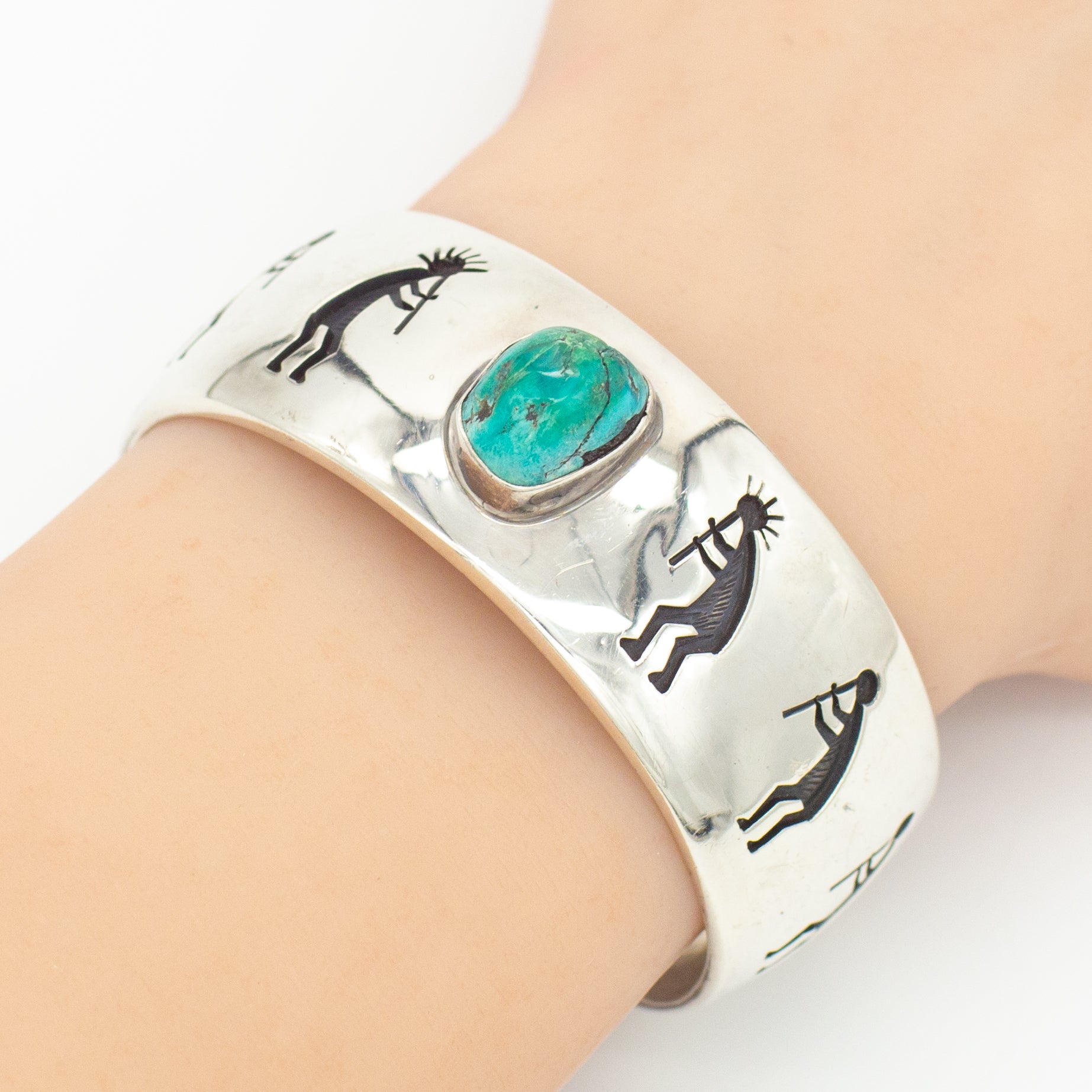 Victor Coochwytewa Hopi Handmade Sterling Silver Turquoise Cuff Bracelet