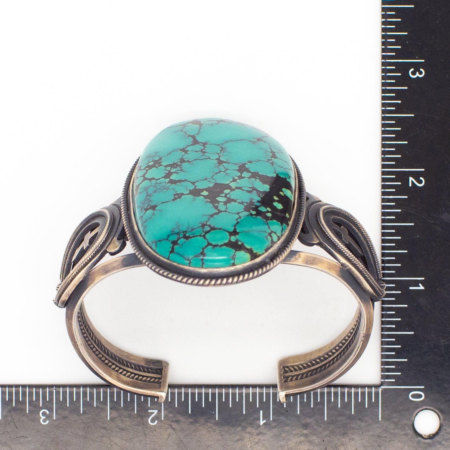 Gary Reeves Navajo Handmade Sterling Silver Godber Turquoise Cuff Bracelet