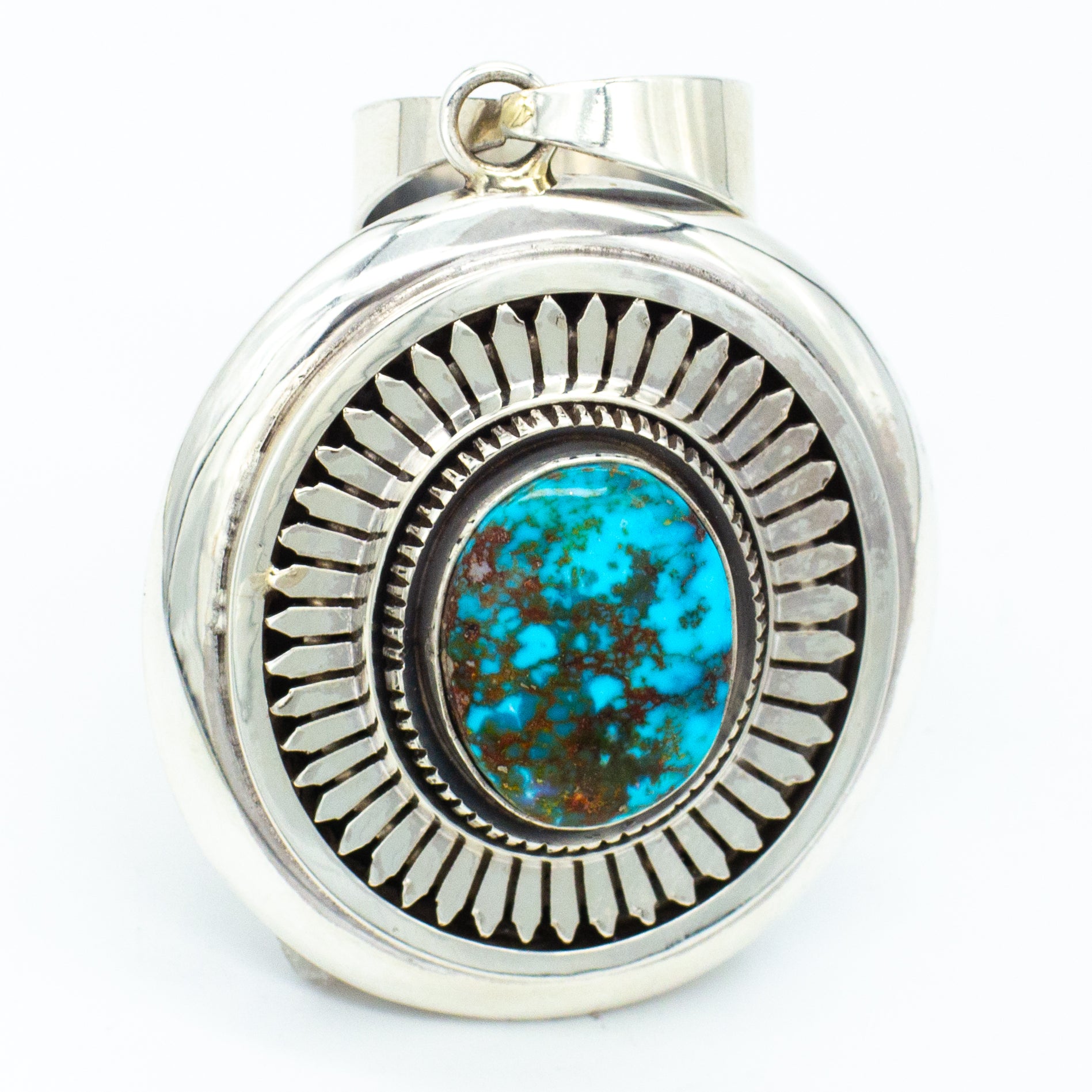 Leonard Nez Navajo Handmade Sterling Silver Turquoise Pendant