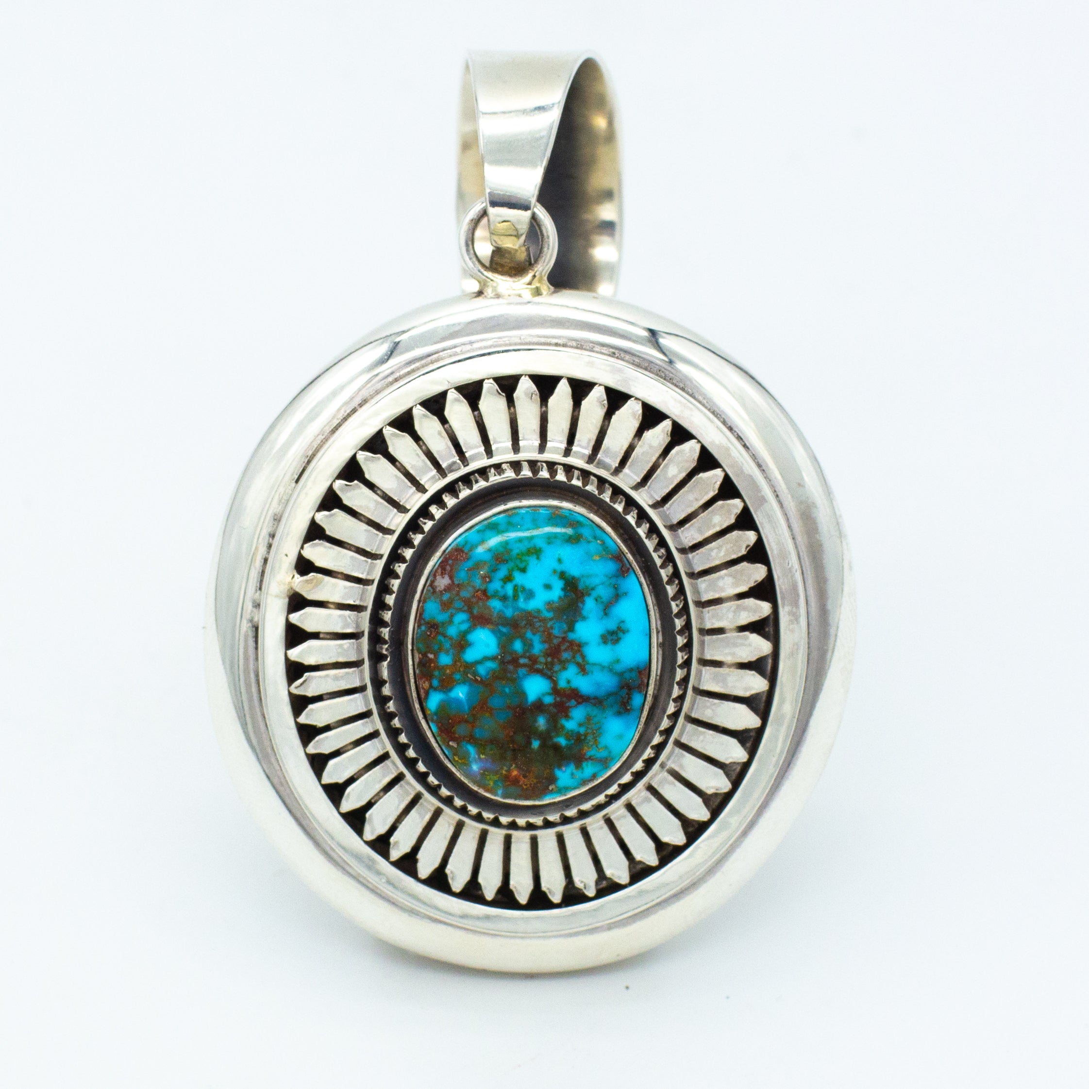 Leonard Nez Navajo Handmade Sterling Silver Turquoise Pendant