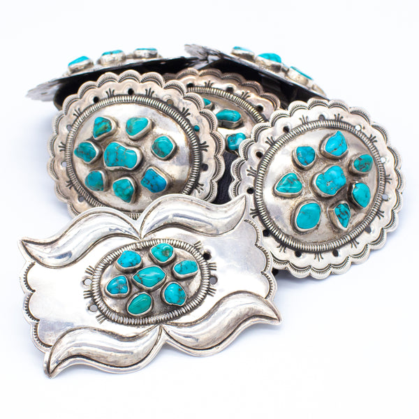 Joe H Quintana Cochiti Handmade Sterling Silver Turquoise Concho Belt