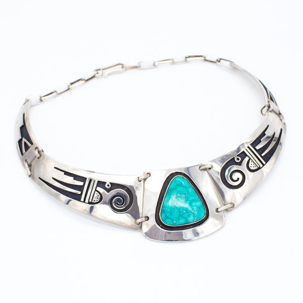 Victor Coochwytewa Hopi Handmade Sterling Silver Turquoise Necklace