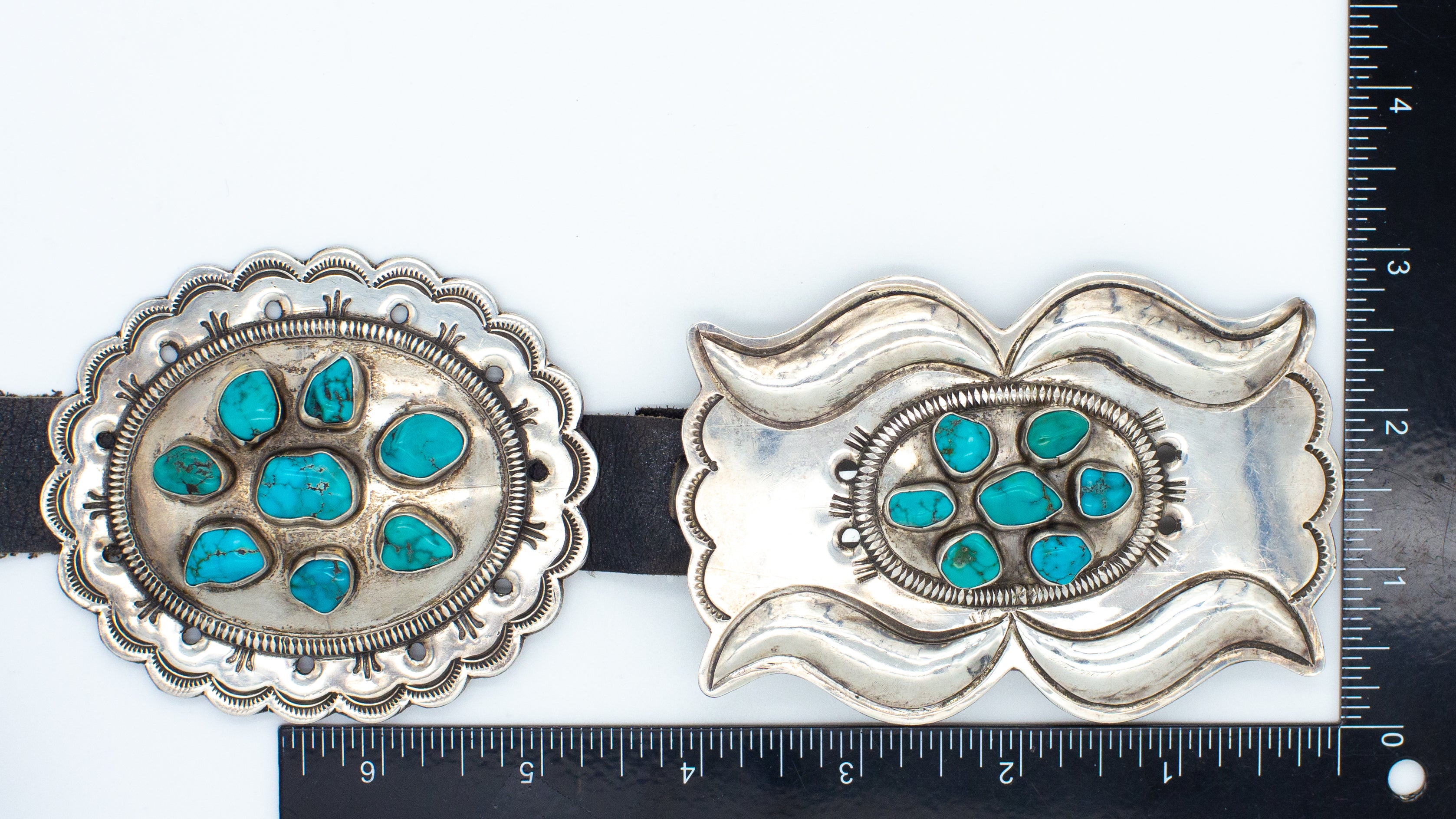 John B Quintana Cochiti Handmade Sterling Silver Turquoise Concho Belt