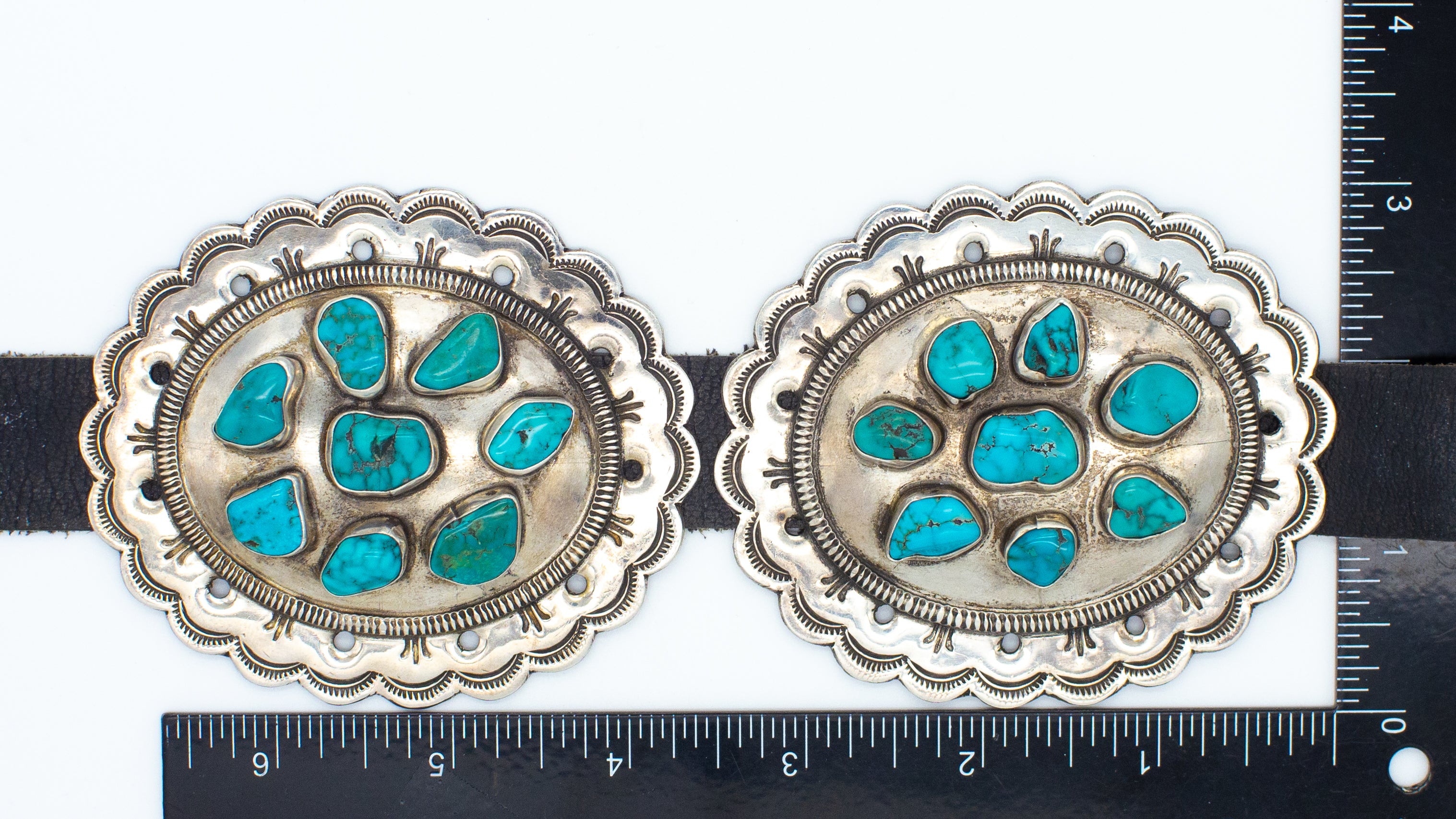 John B Quintana Cochiti Handmade Sterling Silver Turquoise Concho Belt