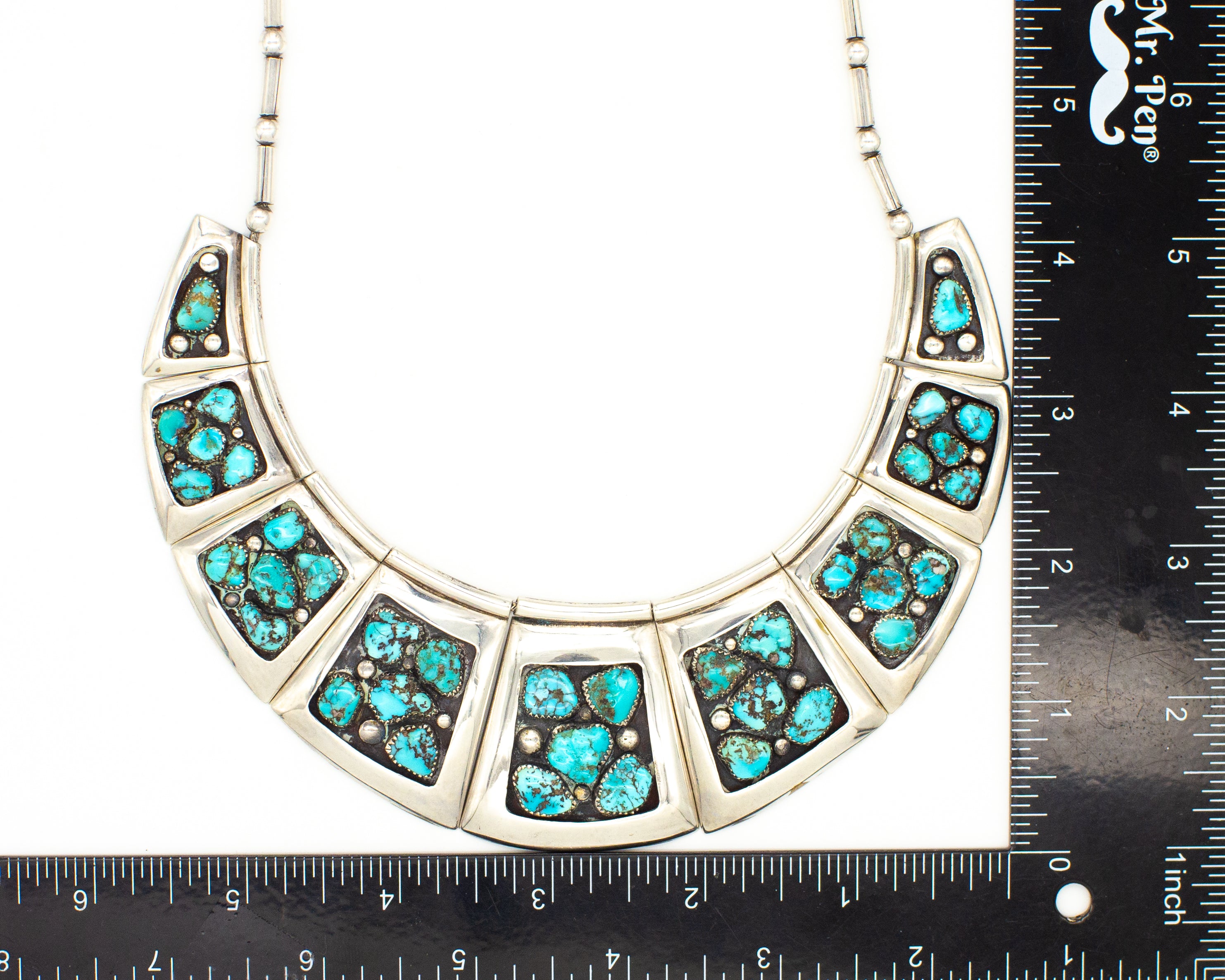 Frank Patania Sr. Thunderbird Shop Handmade Sterling Silver Turquoise Necklace & Earrings Set