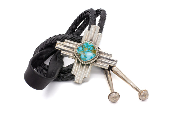 Pricilla Apache Navajo Handmade Sterling Silver Turquoise Bolo Tie