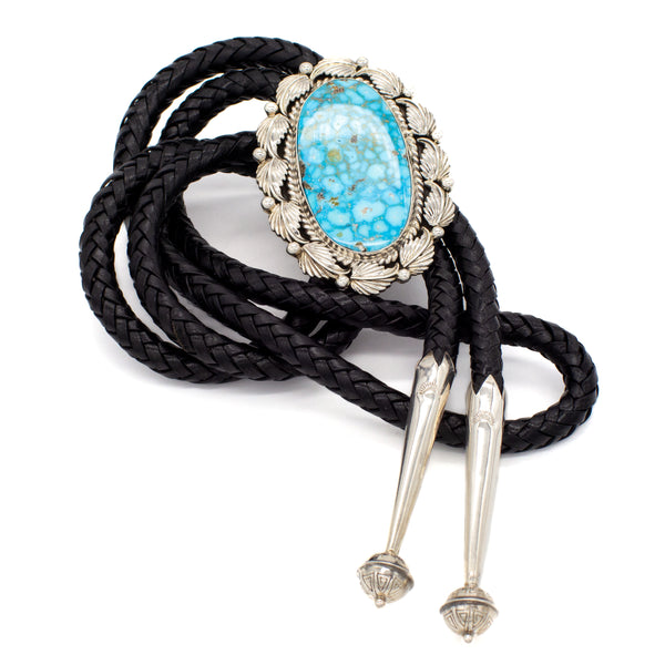 Pricilla Apache Navajo Handmade Sterling Silver Turquoise Bolo Tie