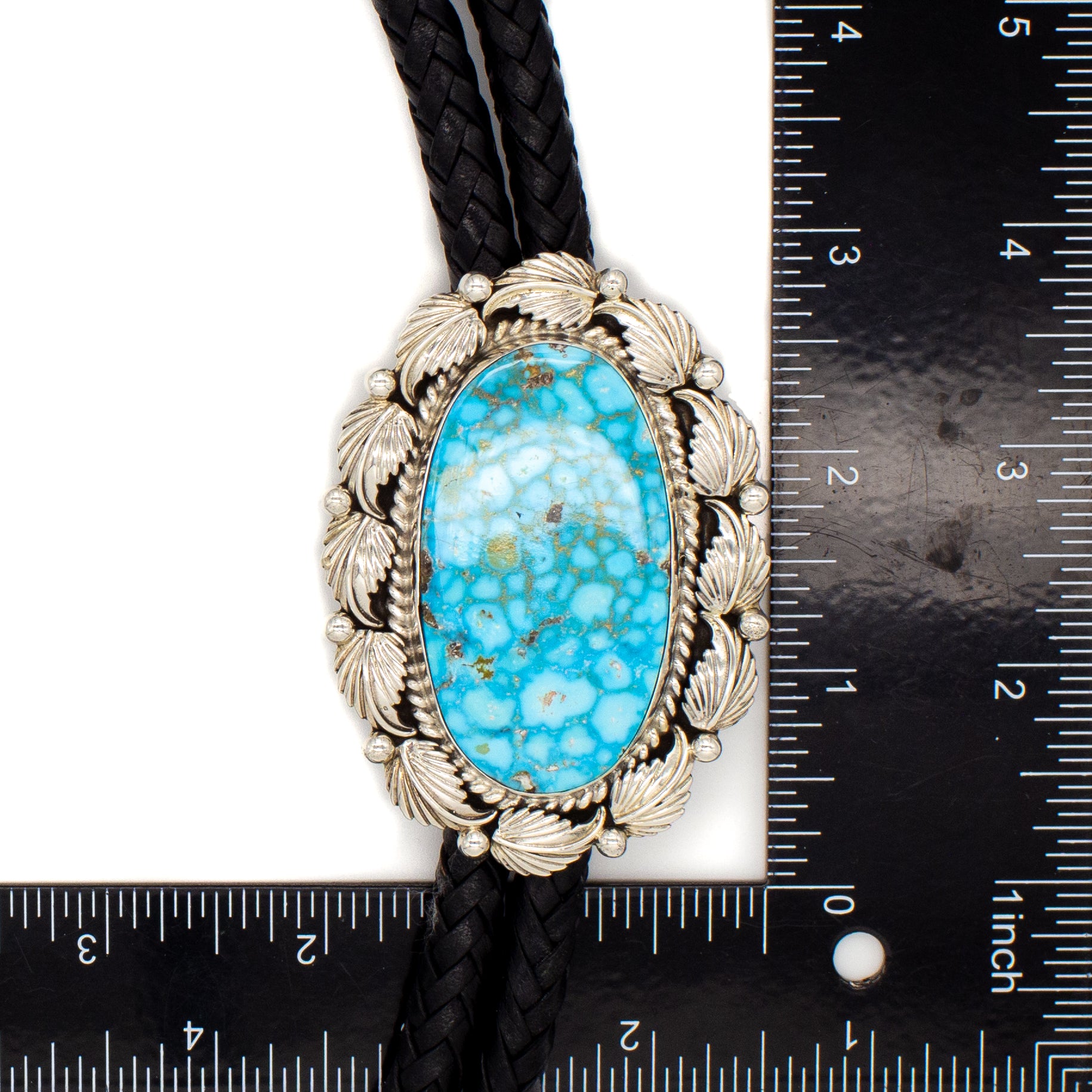 Pricilla Apache Navajo Handmade Sterling Silver Turquoise Bolo Tie