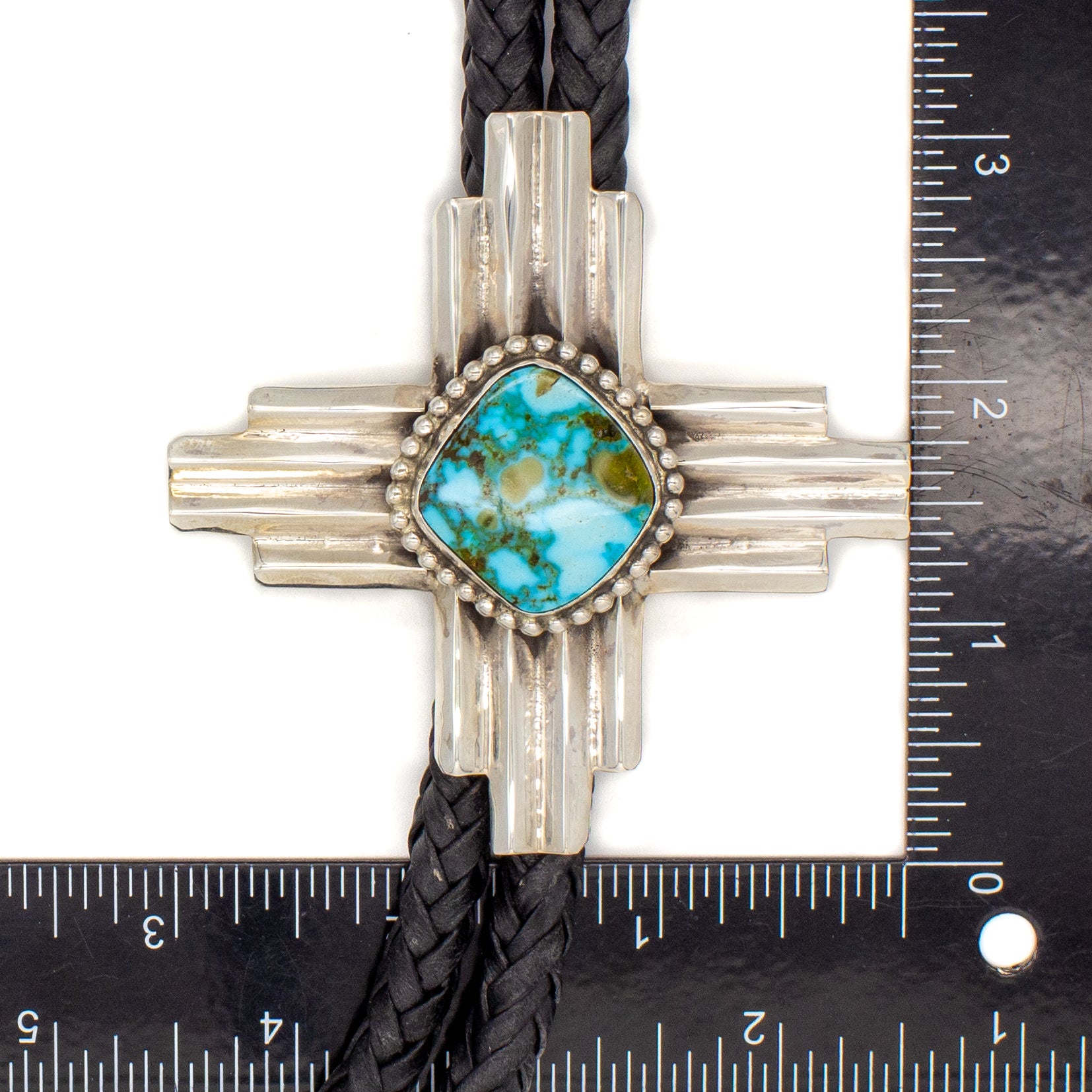 Pricilla Apache Navajo Handmade Sterling Silver Turquoise Bolo Tie